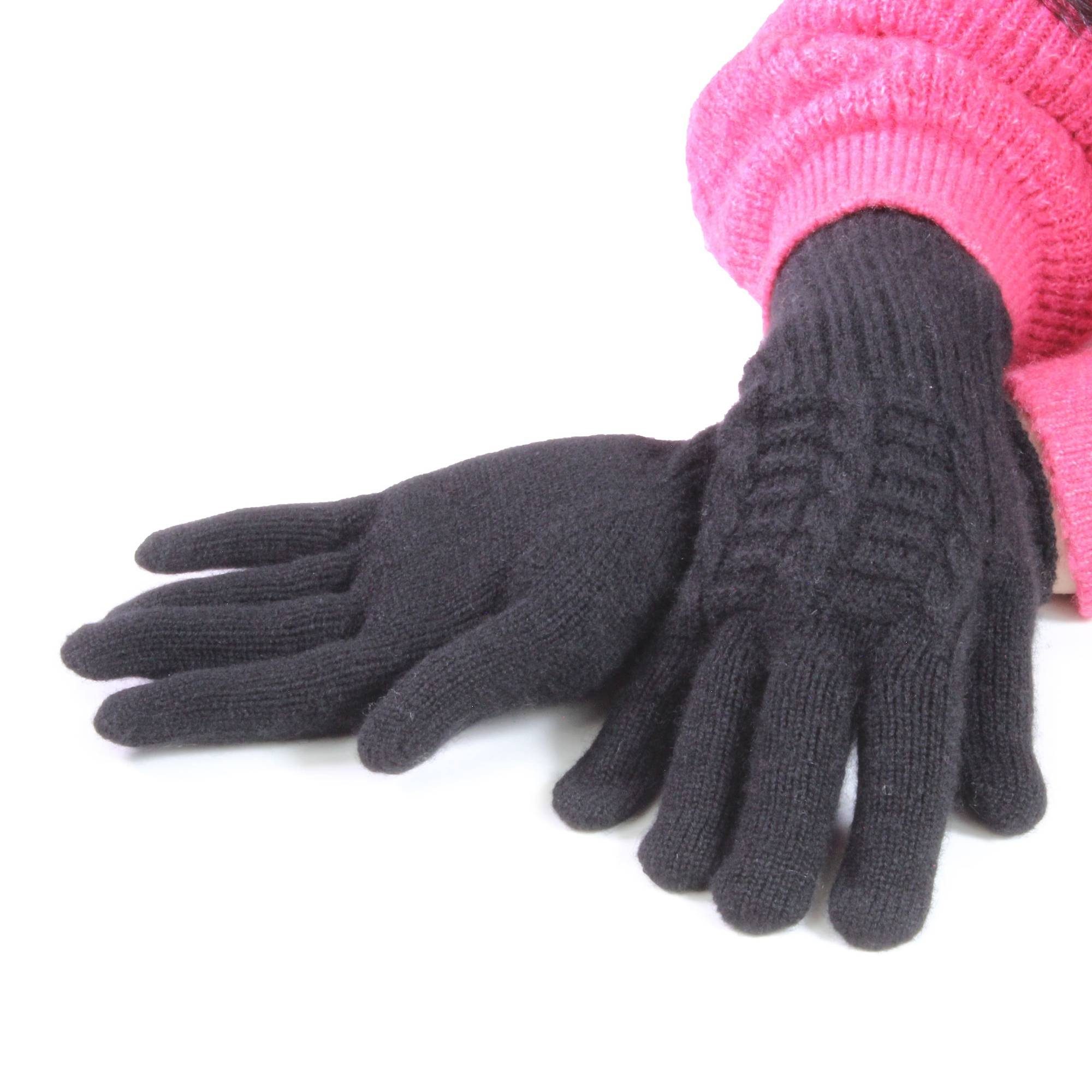 DamenSchwarz Strickhandschuhe Handschuhe 100% Tumelo Kaschmir