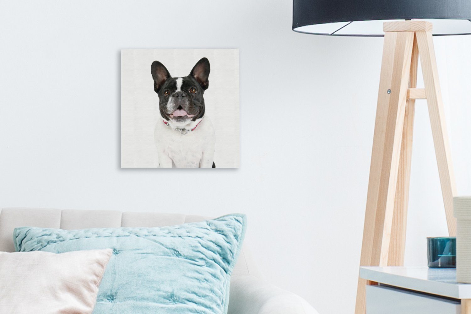 OneMillionCanvasses® Leinwandbild Französische (1 Bulldogge Schlafzimmer Wohnzimmer - - Bilder Schwarz für Leinwand Weiß, St)