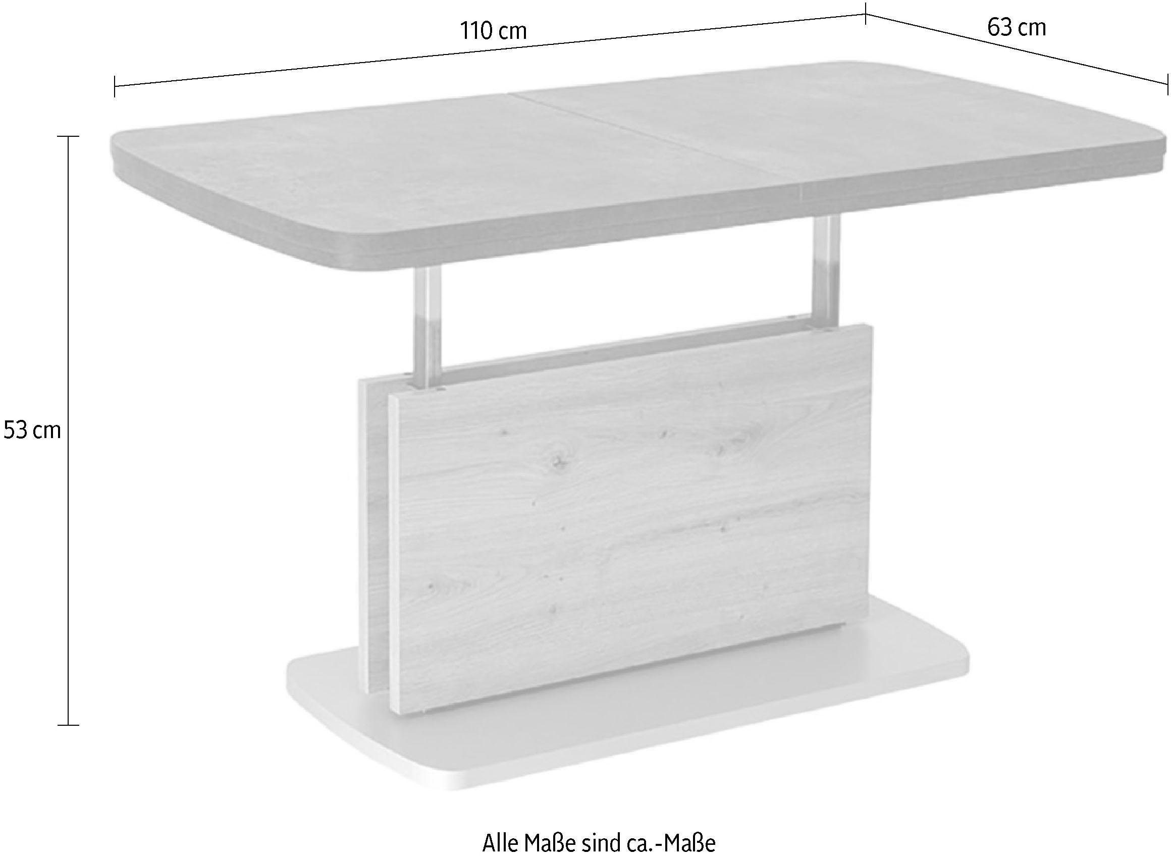 Vierhaus Couchtisch Salen, ausziehbar durch dkl./ Kulissen-Synchronauszug, Wildeiche Betonoptik höhenverstellbar