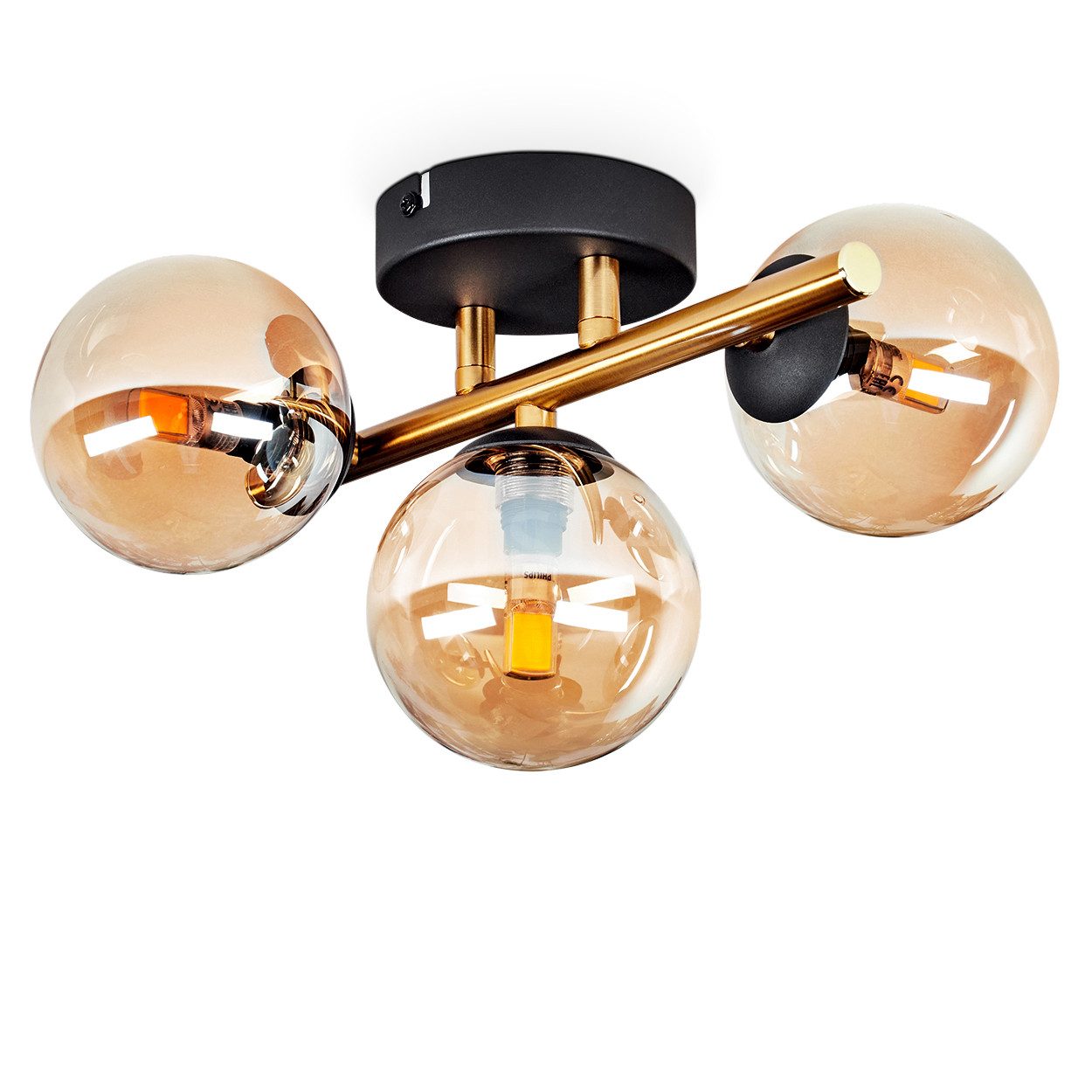 hofstein Deckenleuchte Deckenlampe aus Metall/Glas in Schwarz/Goldfarben/Be günstig online kaufen