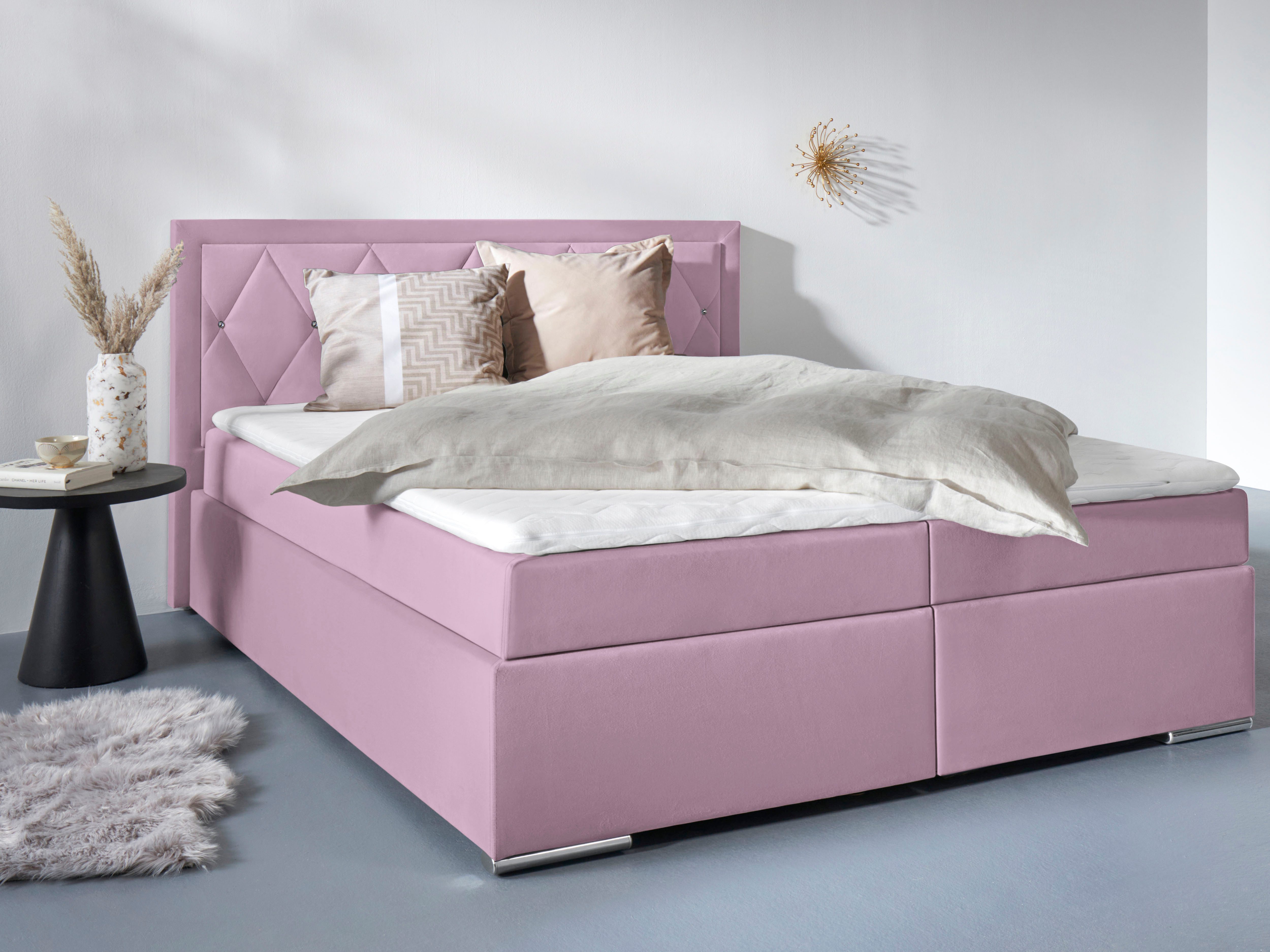 Home affaire Boxbett ALFIE, Polsterbett wahlweise mit Bettkasten, Samtvelours-Bezug (mit PUR-Schaumtopper (H2), Kaltschaumtopper (H3) oder Viscotopper (H4), mit Bonnell-oder Taschenfederkernmatratze H2,H3, H4, 120/140/180x200cm