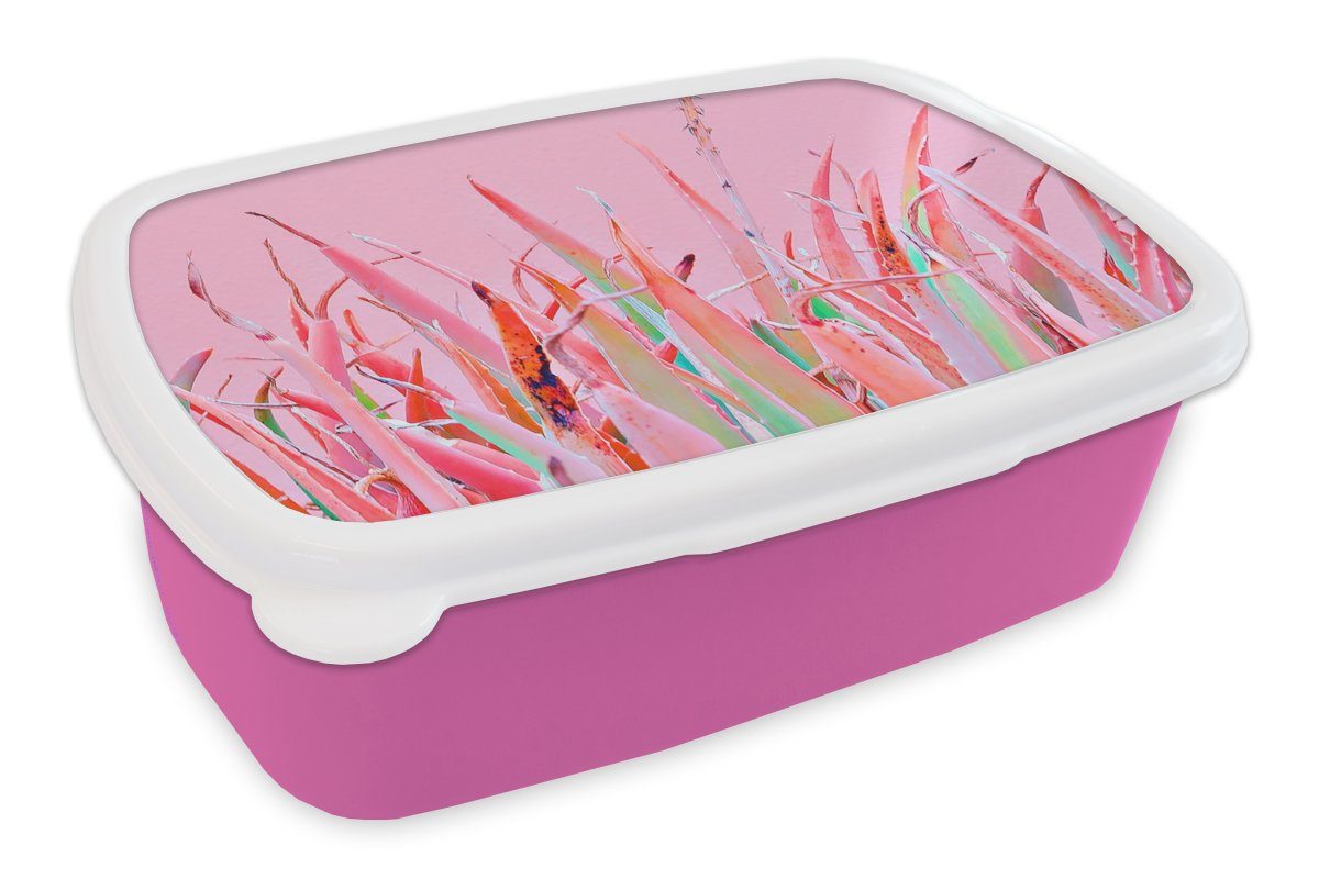 MuchoWow Lunchbox Sommer - Pflanzen - Pastell, Kunststoff, (2-tlg), Brotbox für Erwachsene, Brotdose Kinder, Snackbox, Mädchen, Kunststoff rosa