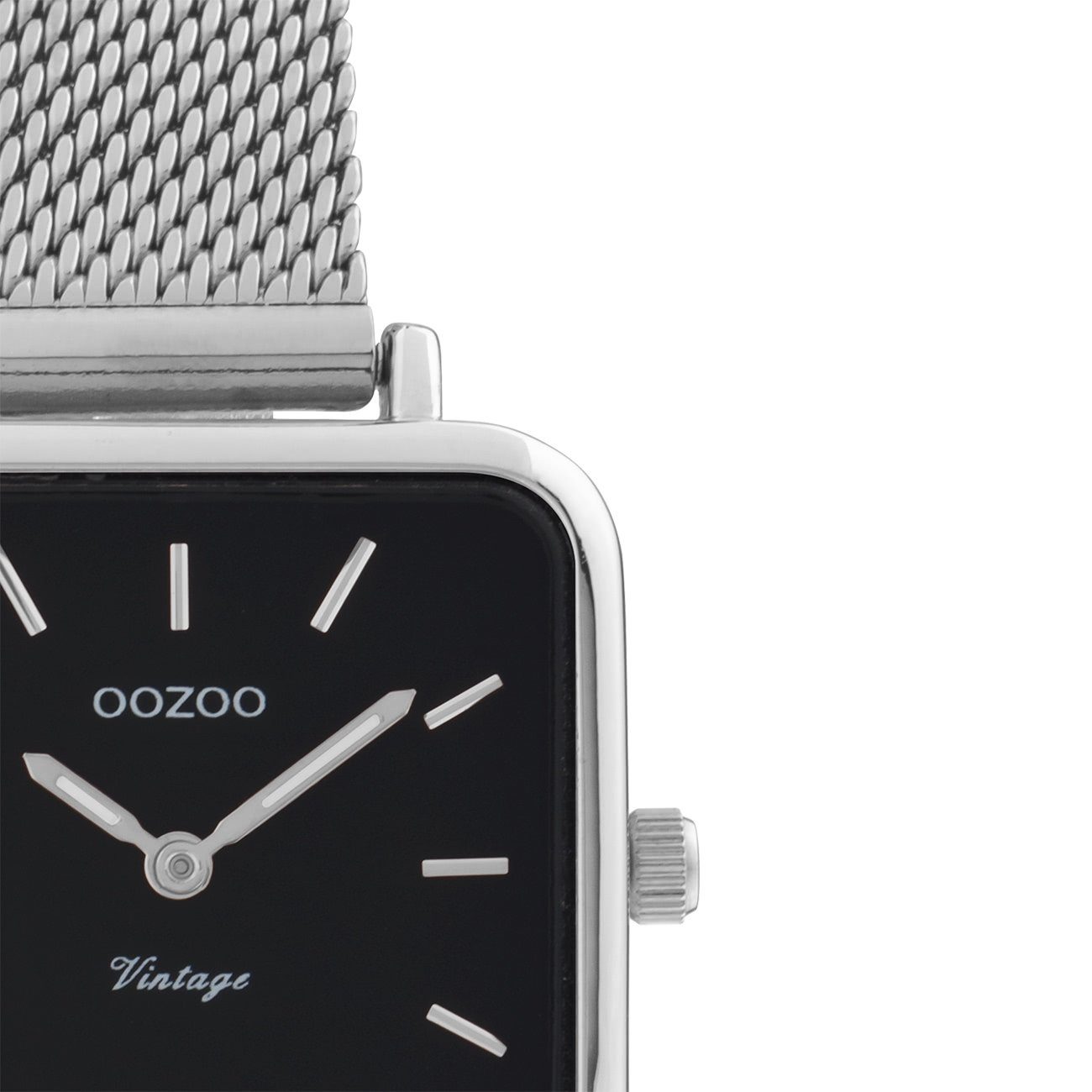OOZOO Quarzuhr Oozoo Damen Armbanduhr Vintage Series, (Analoguhr), Damenuhr rechteckig, klein (26x26mm) Metall, Mesharmband, Casual-Style