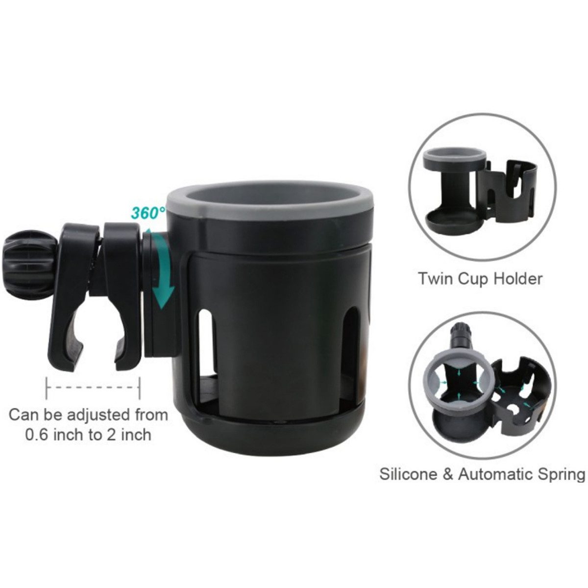XDeer Flaschenhalter 2 in 1 Getränkehalter Becherhalter für Kinderwagen Buggy 360 Grad, Drehbar Doppelter Flaschenhalter für Kindewagen Buggy Zubehör