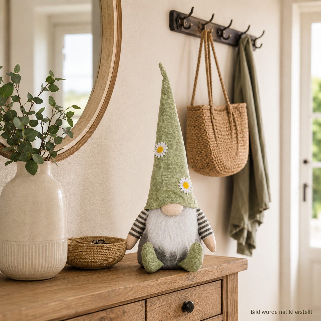 Mel-O-Design Wichtel Frühling Sommer Zwerg Gnom mit Blumenmütze (Frühlingsdeko, Sommerdeko Herbstdeko Wichtel), mit süßer Knubbelnase und niedlichem Bart