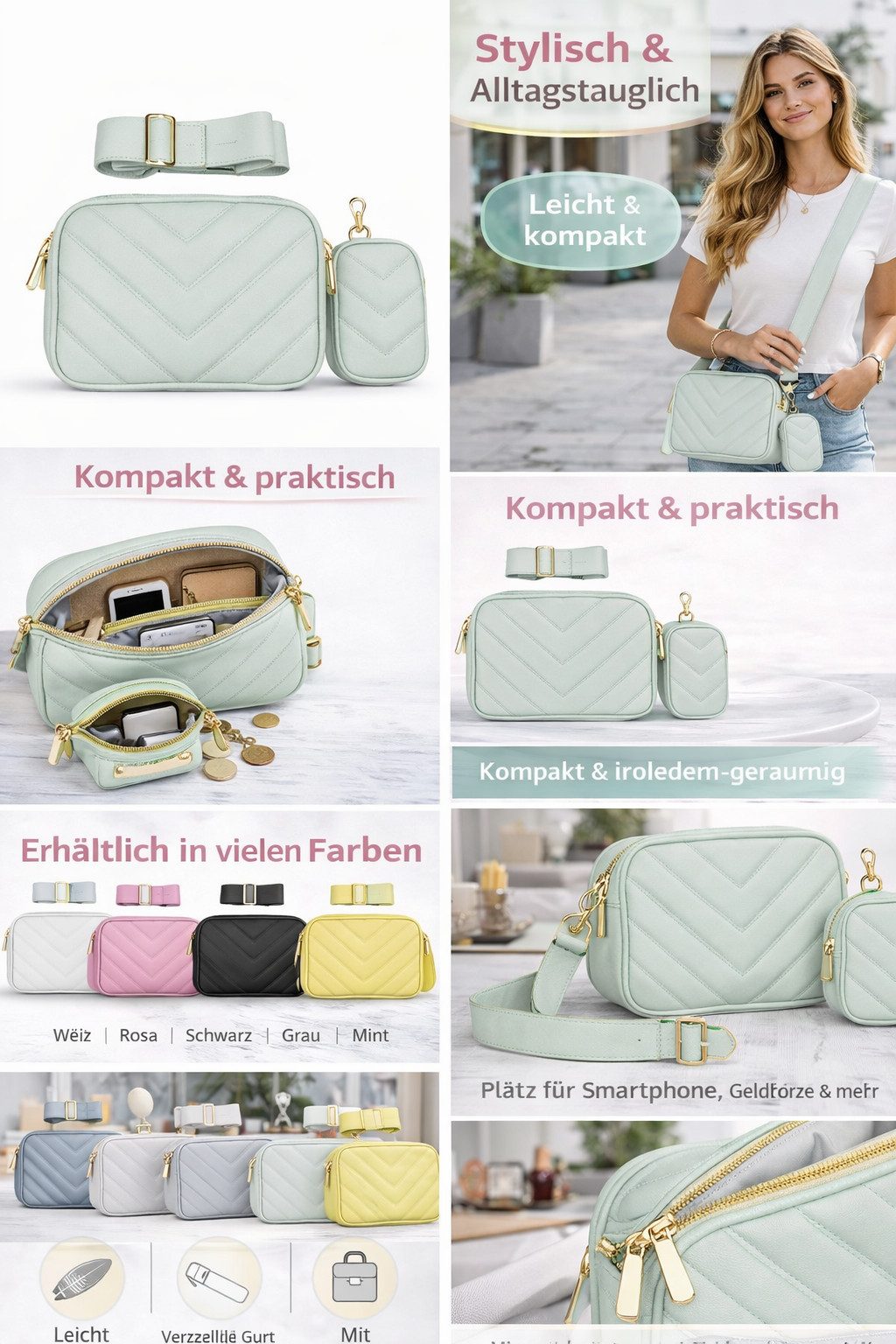 Antonio Umhängetasche Damen Umhängetasche mit Münzbeutel Crossbody Bag modische City Tasche