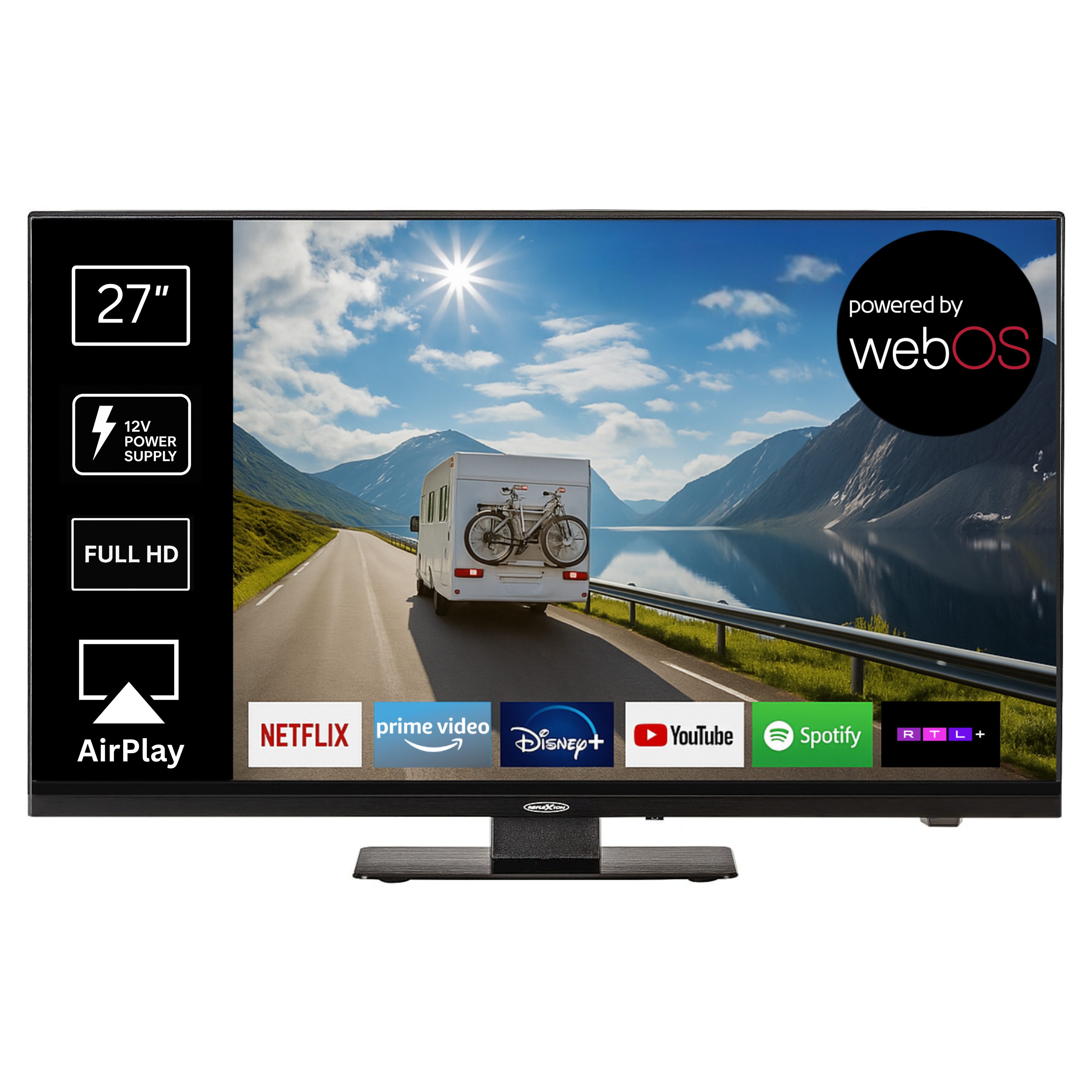 Reflexion LDDX27IBT BLACK LED-Fernseher (69 cm/27 Zoll, Full HD, Smart-TV, powered by webOS Hub (LG), DC IN 12 Volt / 24 Volt, Netzteil 230 Volt, integrierter DVD-Player)