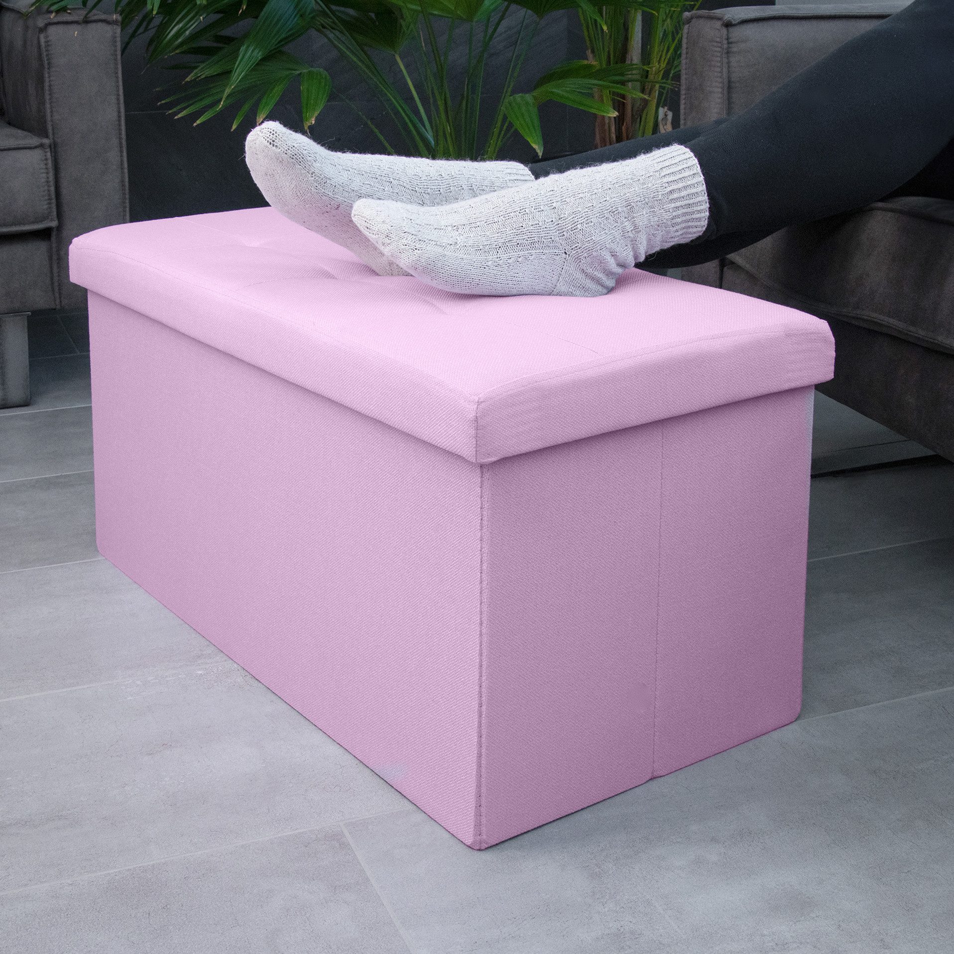 Intirilife Sitzhocker (Sitzwürfel mit Stauraum 76x38x38 cm in LOTUS ROSA - Fußablage, 1 St), Faltbare Sitzbank mit Mulden Aufbewahrungsbox Sitzhocker Fußhocker – Bild 4 von 5