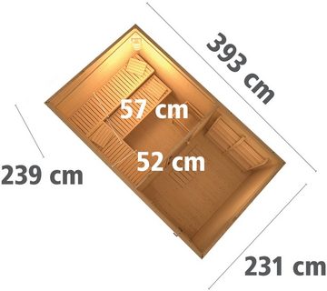 KONIFERA Saunahaus Uwe 3, BxTxH: 433 x 262 x 227 cm, 38 mm, 9-kW-Bio-Ofen mit ext. Steuerung