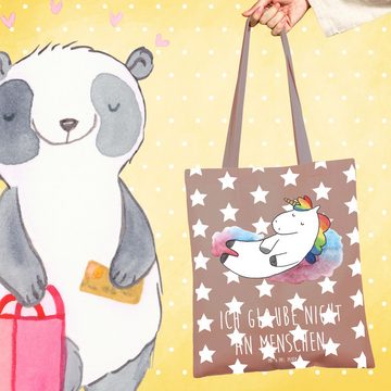 Mr. & Mrs. Panda Tragetasche Einhorn Wolke 7 - Braun Pastell - Geschenk, Einkaufstasche, Unicorn, (1-tlg), Lange Tragegriffe