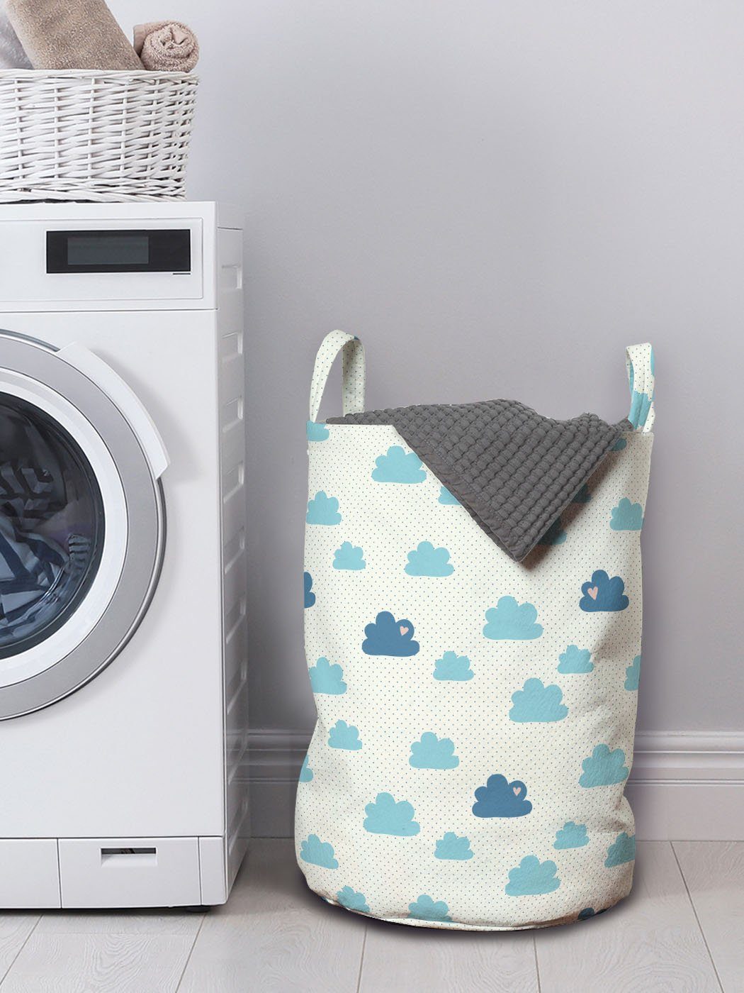 Griffen Kordelzugverschluss Nursery Wäschesäckchen mit Herz-Tupfen für Abakuhaus Waschsalons, Wäschekorb Wolken