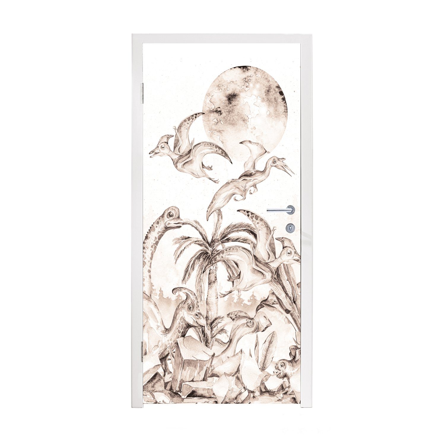 MuchoWow Türtapete Dino - Kinder - Dschungel - Pflanzen - Kinder, Matt, bedruckt, (1 St), Fototapete für Tür, Türaufkleber, 75x205 cm