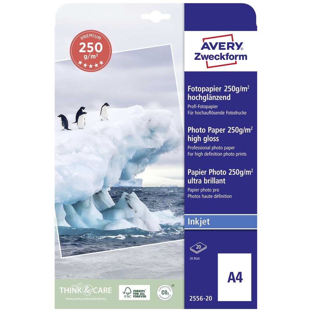 Avery Zweckform Fotopapier Avery-Zweckform Premium Photo Paper Inkjet 2556-20 Fotopapier DIN A4 2