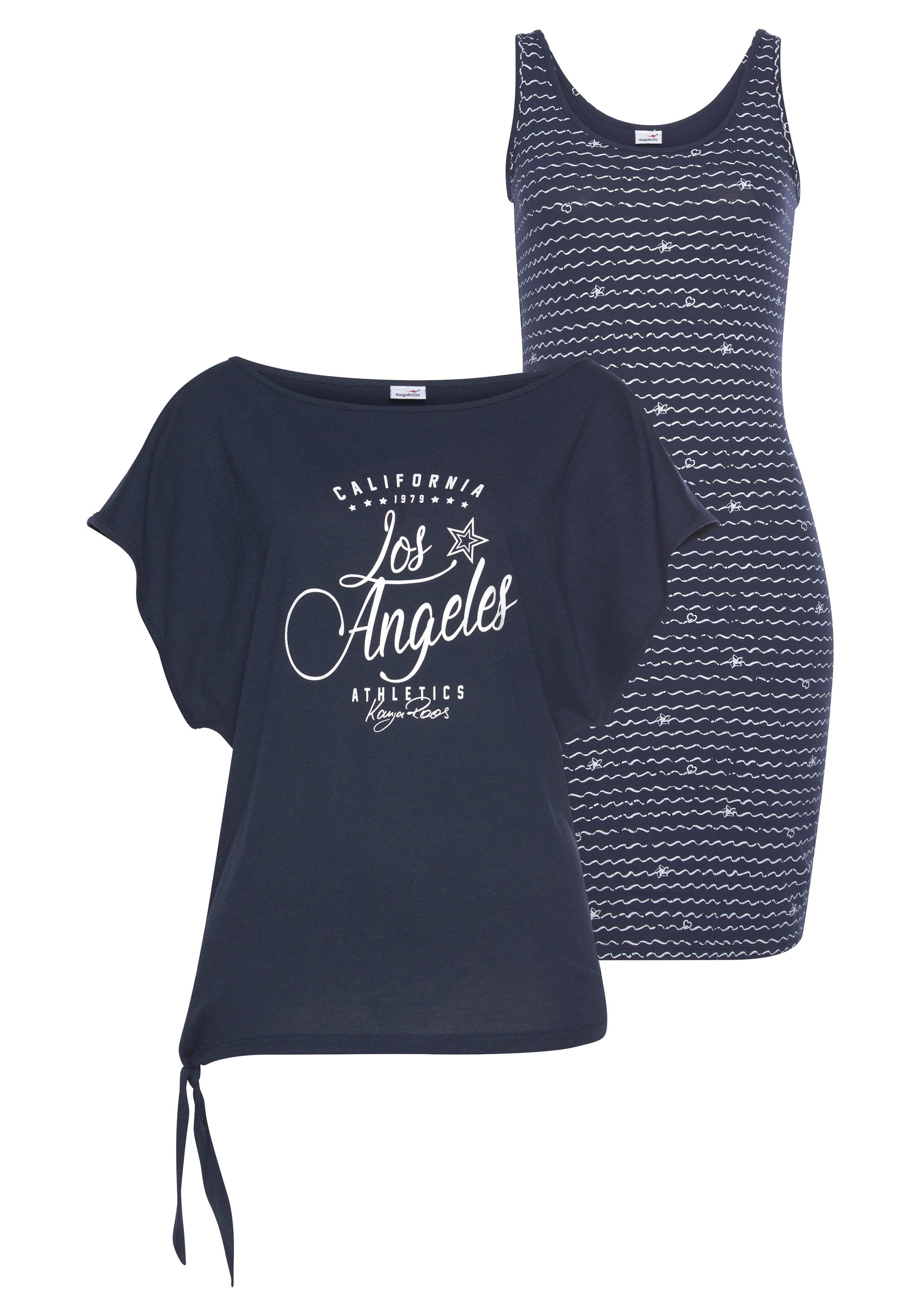 KangaROOS Jerseykleid (2-tlg) bedrucktes Design, aus Baumwolle und Modal. Reduzierter Preis € 34,99. Unverbindliche Preisempfehlung € 49,99, (€ 34,99 pro 1 Stk)