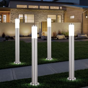 etc-shop LED Außen-Stehlampe, Leuchtmittel inklusive, Warmweiß, 4er Set LED Edelstahl Außen Leuchten Terrassen Stand Säulen Hof Garten