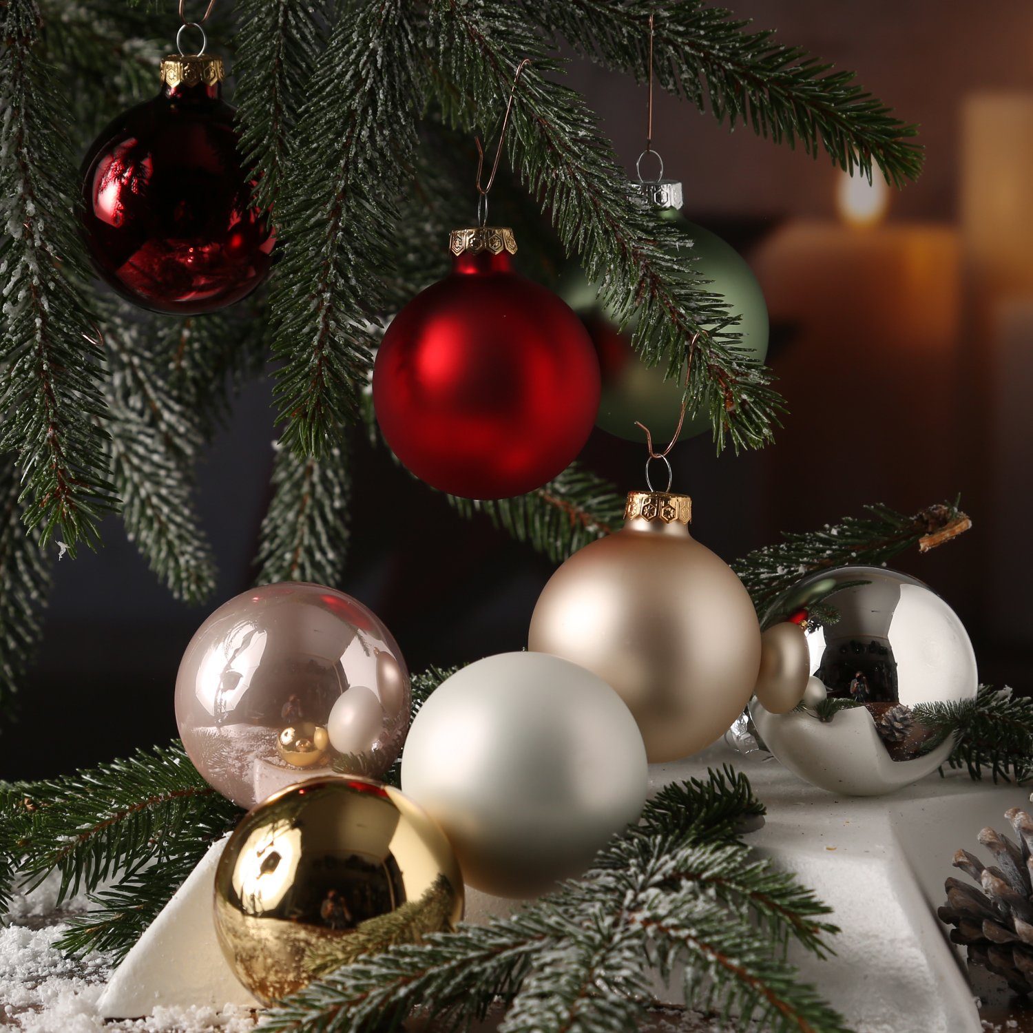 20er glänzend silber Weihnachtskugel Christbaumkugel 6cm matt Glas St) Set Weihnachtsbaumkugel (20 MARELIDA