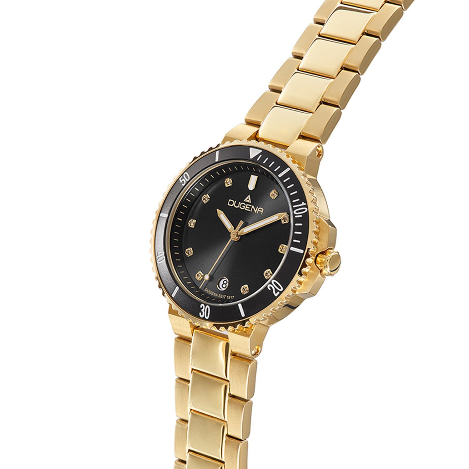 Dugena Quarzuhr Damenuhr 4461102 Lady Diver, Quarz, schwarzes Zifferblatt, Edelstahl, Mineralglas