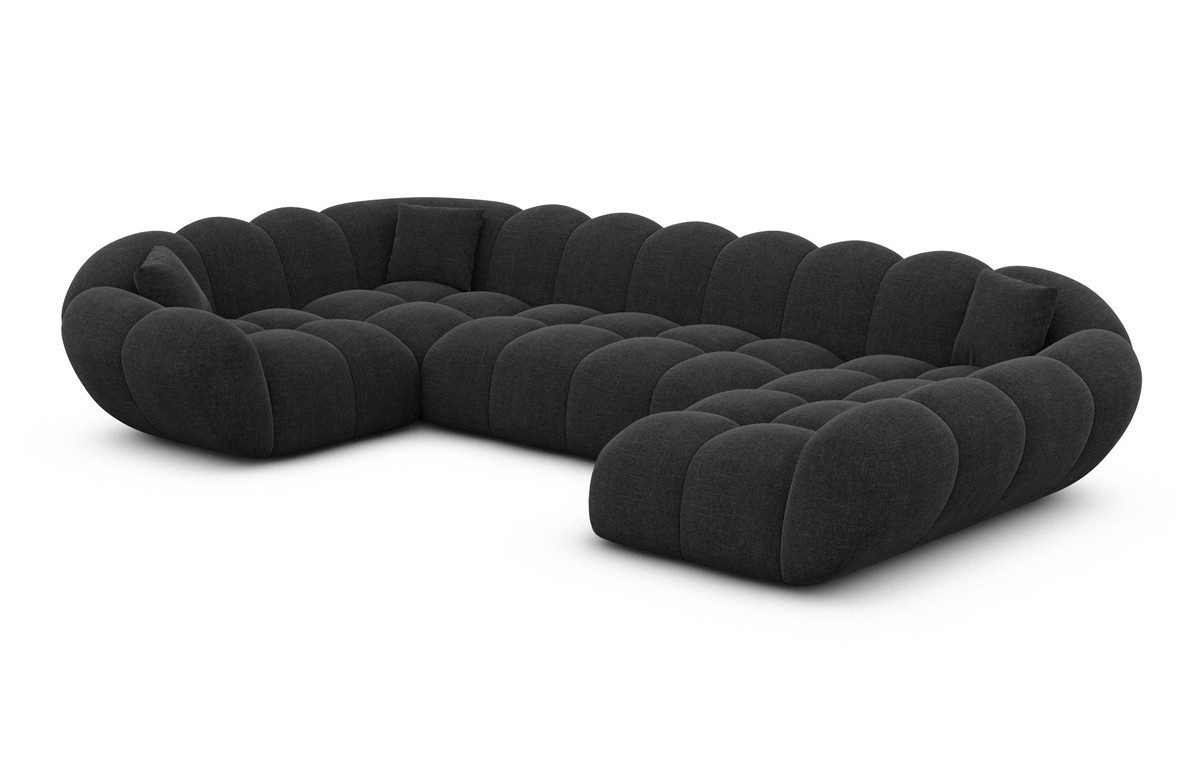 Sofa Dreams Wohnlandschaft Maleron U Form Design Stoffsofa, 6-Sitzer, Polsterecke, Ottomane rechts, Strukturstoff Schwarz