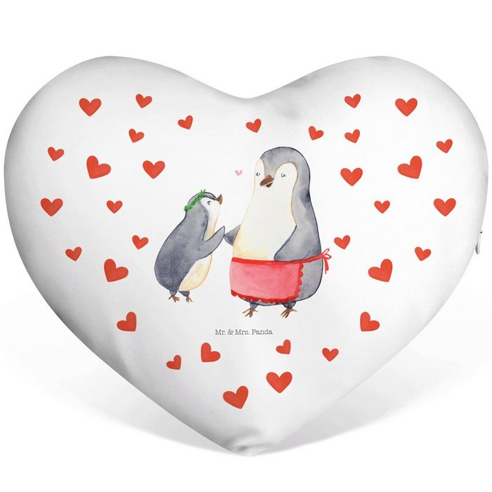 Mr. & Mrs. Panda Dekokissen Pinguin mit Kind - Weiß - Geschenk Mami Herzkissen Papa Herzform