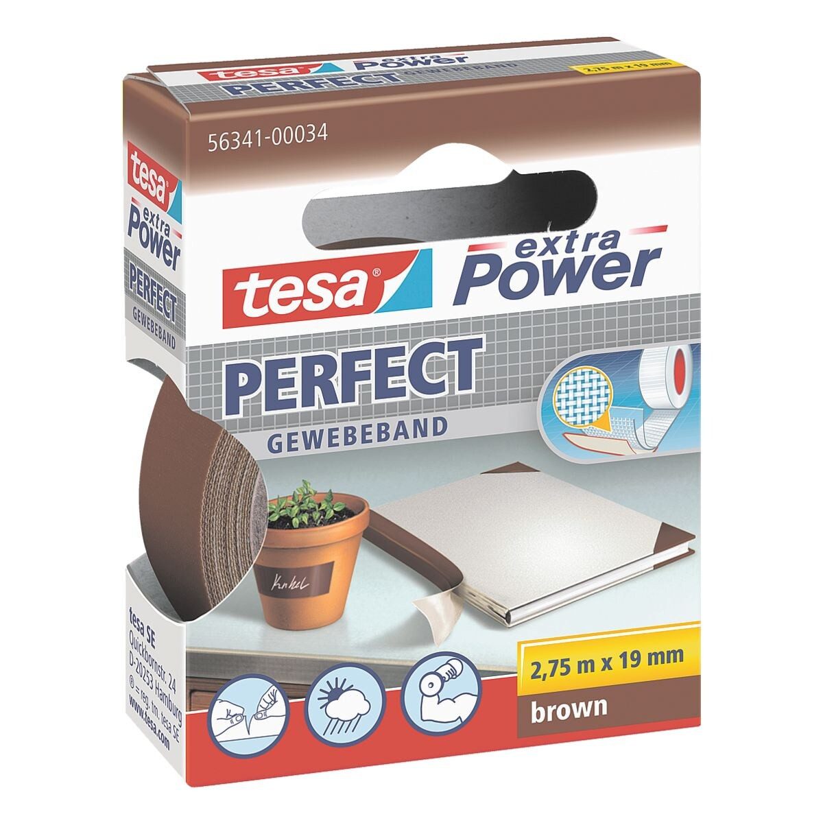 tesa Isolierband extra Power® 19 mm / 2,75 m, witterungsbeständig und beschriftbar braun