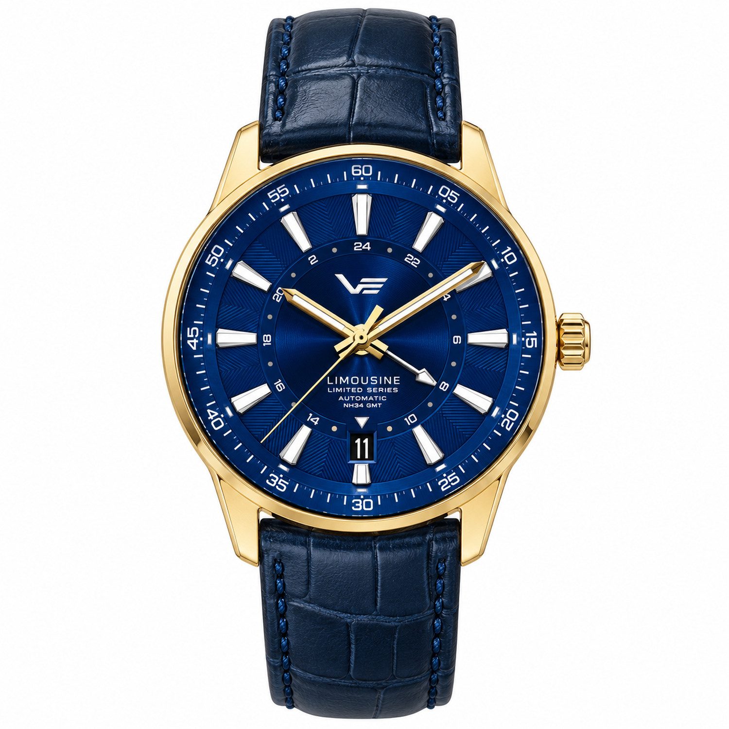 Vostok Europe Automatikuhr Herrenuhr GMT 561B786-L Gold Blau 43 mm