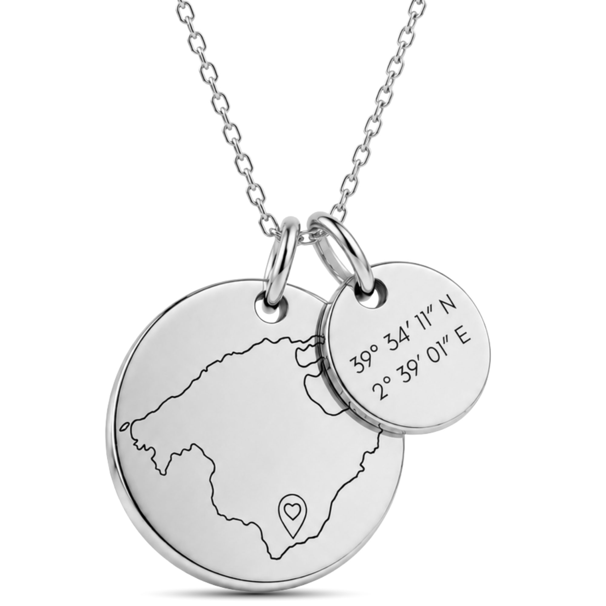 BS Schmuckdesign Kette mit Anhänger mit Gravur Personalisierte Halskette Damen Lieblingsort Gravur Koordinaten Symbol (inkl. Gravur), vollständig personalisierbar inkl. Geschenkbox