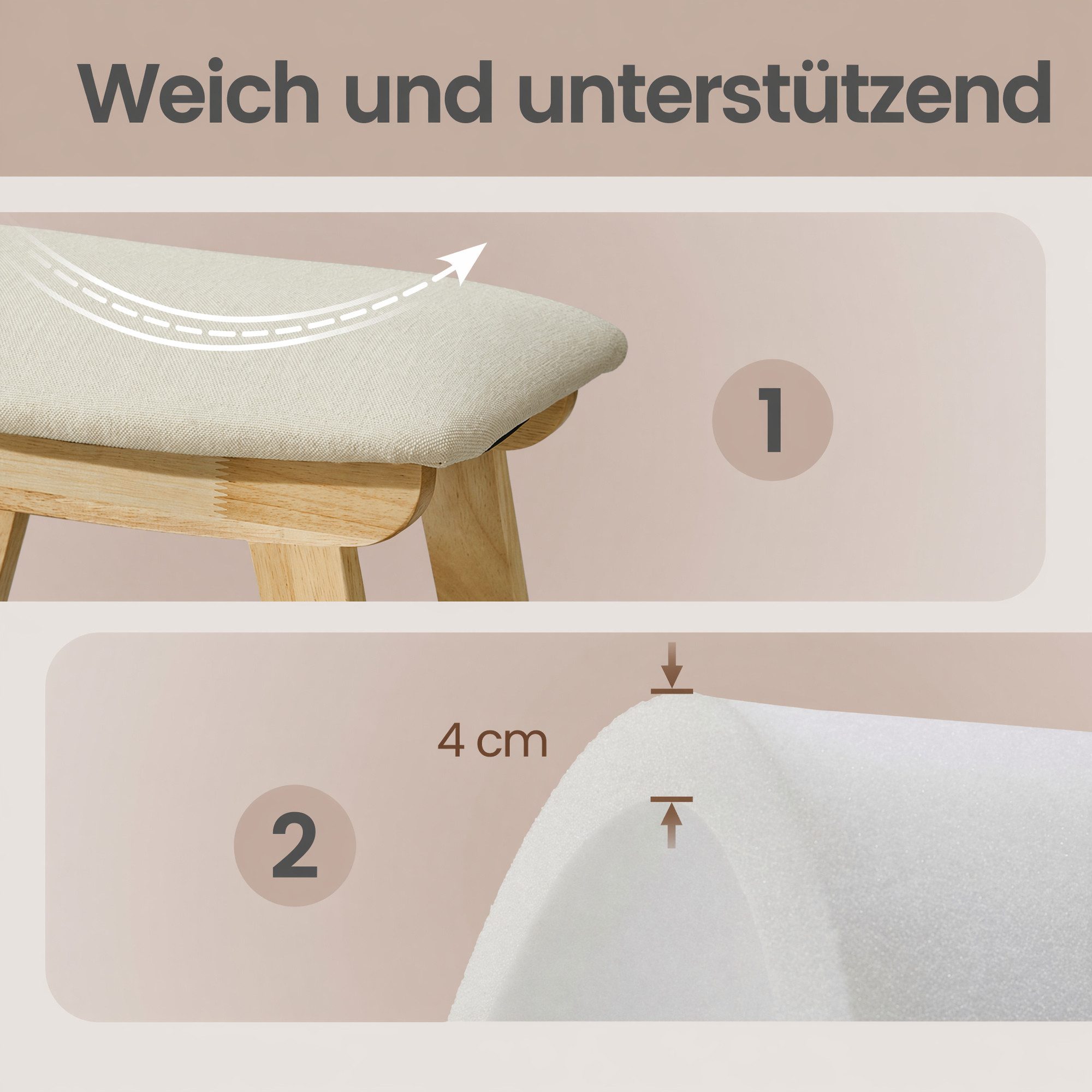 SONGMICS Sitzhocker Fußhocker Holzbank mit Waschbarem Bezug, 39,1 x 24,9 x 30 cm, für Flur, ohne Lehne, für Sessel, Bettbank – Bild 4 von 5