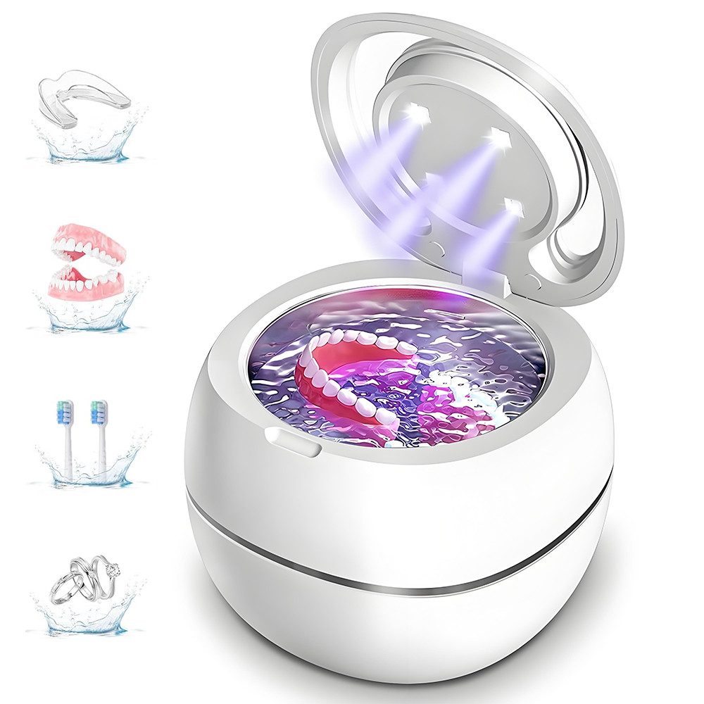 AFKSMILE Ultraschallreiniger Ultraschallreinigungsgerät Zahnschiene 48000Hz mit UV Lampe,180ml, Ultraschallbad für, Zahnersatz, Retainer, Prothesen, Zahnschiene