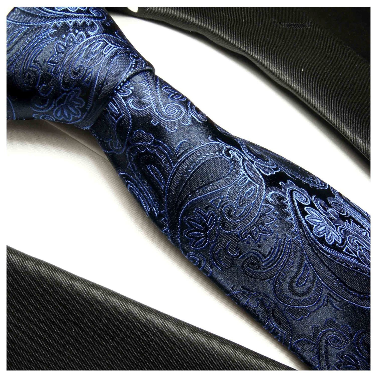 100% Malone Seidenkrawatte Tuch Paul elegant Krawatte 518 Einstecktuch) (8cm), Breit Krawatte (Set, blau Seide paisley mit mit Herren 2-St.,