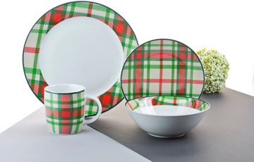 Retsch Arzberg Kombiservice Highland Green (24-tlg), 6 Personen, Porzellan, traditionelles Schotten-Karo in frischen Farben