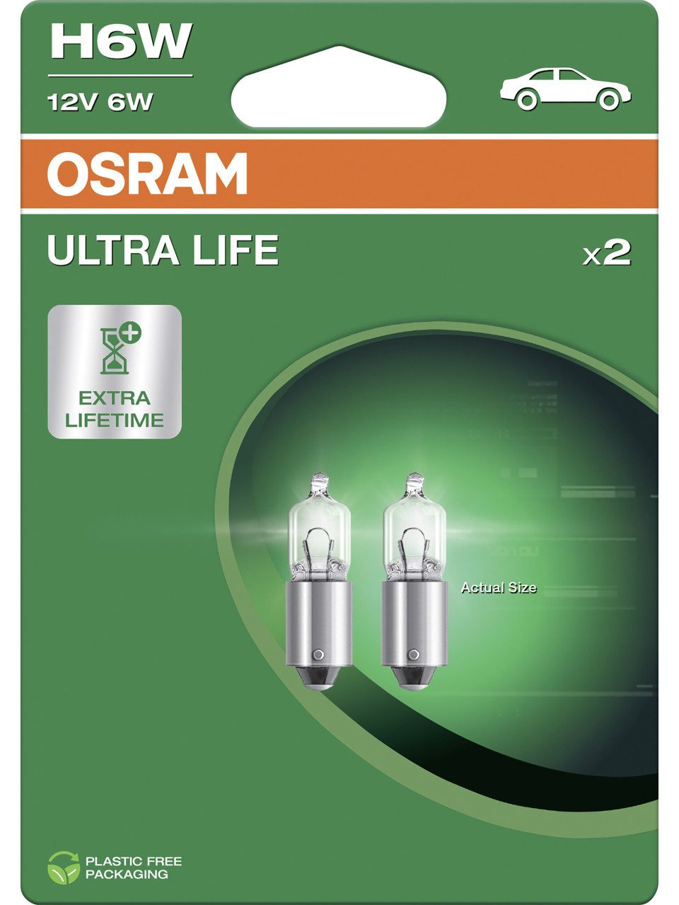 Osram KFZ-Ersatzleuchte Osram Scheinwerferlampe H6W Ultra Life 2.0 2 Stück