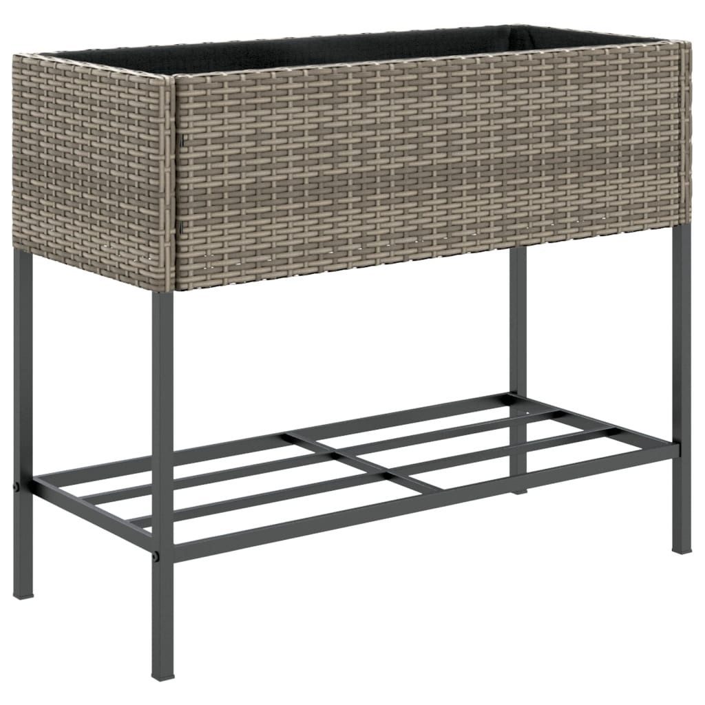 vidaXL Blumentopf Pflanzkübel mit Ablage Grau Poly Rattan (1 St)