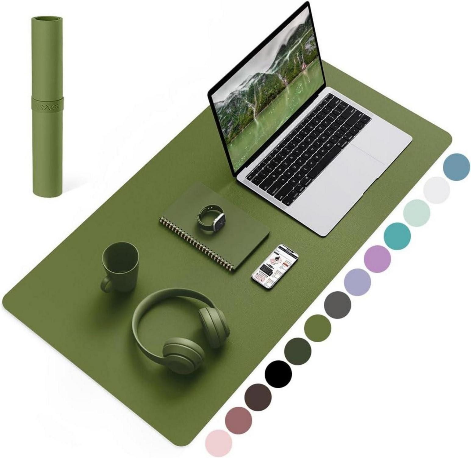 Mauspad Großes Office Mousepad Leder Rutschfest Wildleder Grasgrün 80x40cm