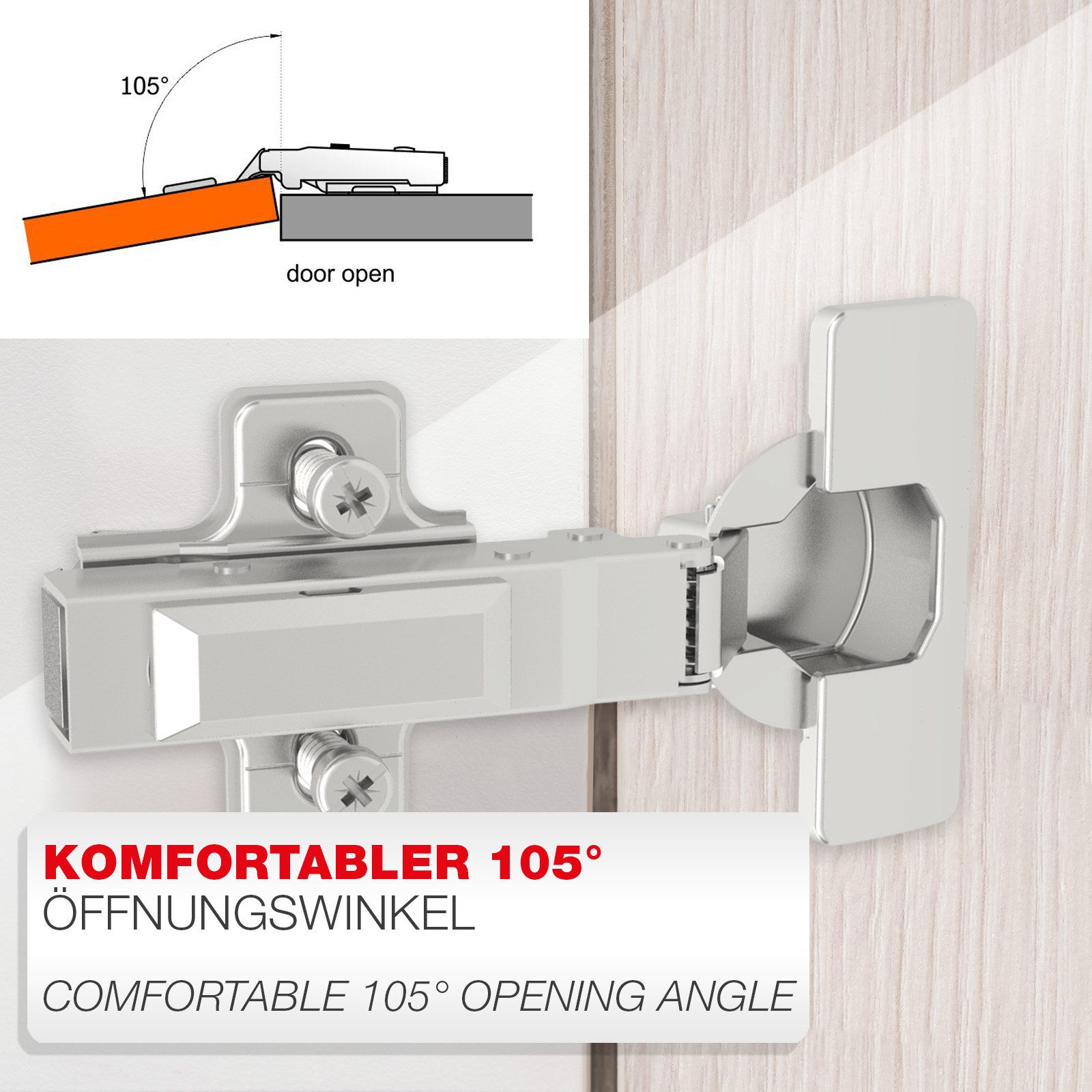 SO-TECH® Türbeschlag SMOOTH Topfband T52 Scharnier Eckanschlag Komplettset (10 St), 10er Set Standard gedämpft mit Kreuzplatte – Bild 5 von 5