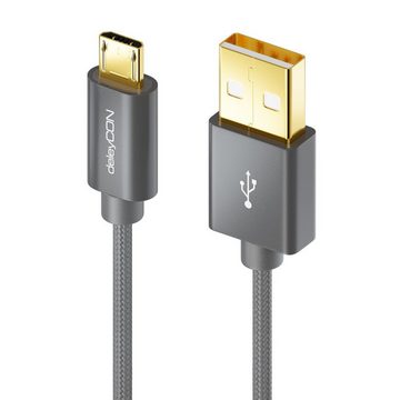 deleyCON deleyCON Micro USB Kabel 1m Nylon + Metallstecker - Grau Smartphone-Kabel