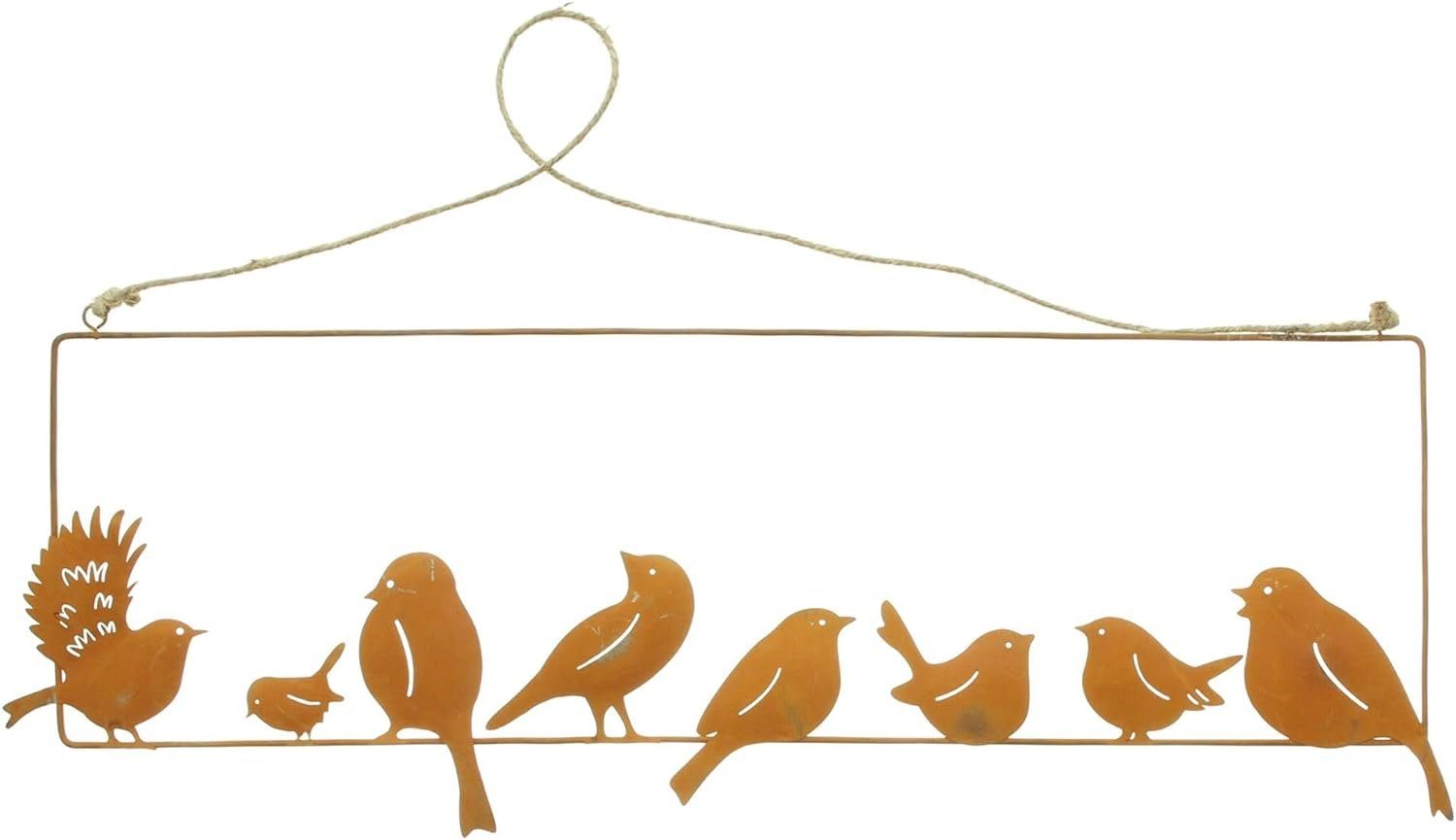 Dekohänger "Vogelfreunde" aus Metall mit Echtrost Finish, 55x19 cm, Fensterdeko