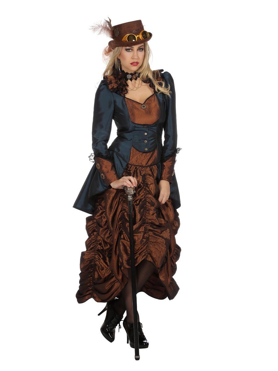 Metamorph Kostüm Steampunk Kleid Copper Blue, Aufwendiges Kleid in Kupferfarben und Blau