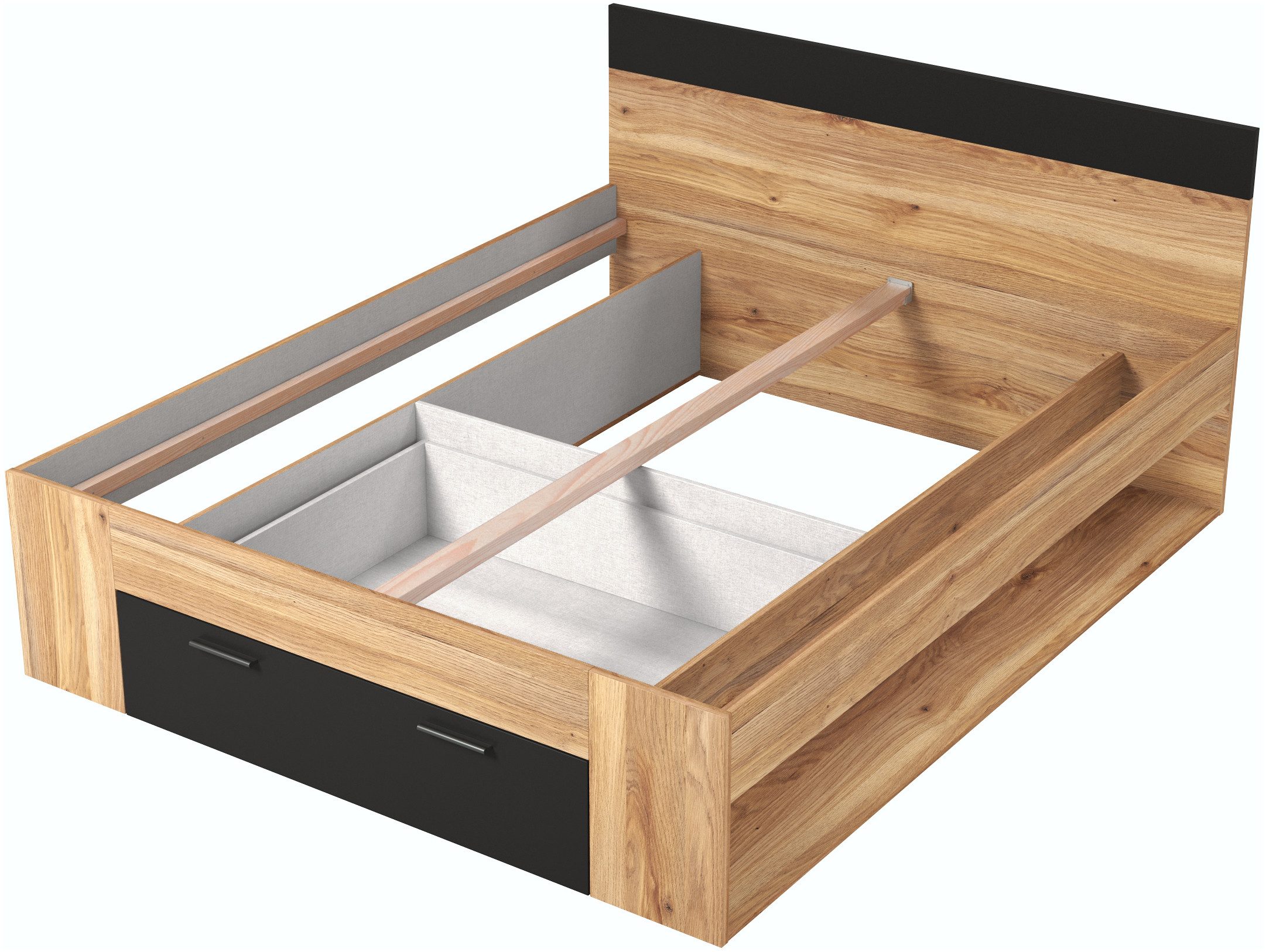 Home affaire Bettgestell Faweza, Breite 160 bzw. 180 cm, Stauraumbett, Funktionsbett Schublade mit extra viel Stauraum