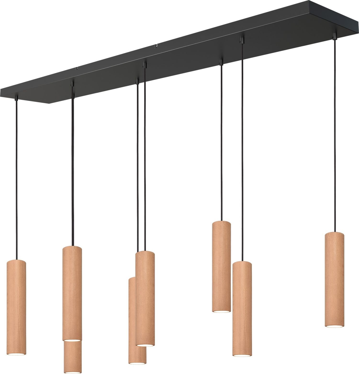 Licht-Erlebnisse Pendelleuchte STIFU, ohne Leuchtmittel, Metall Holz GU10 H: max. 130 cm Schwarz Eiche länglich Skandinavisch