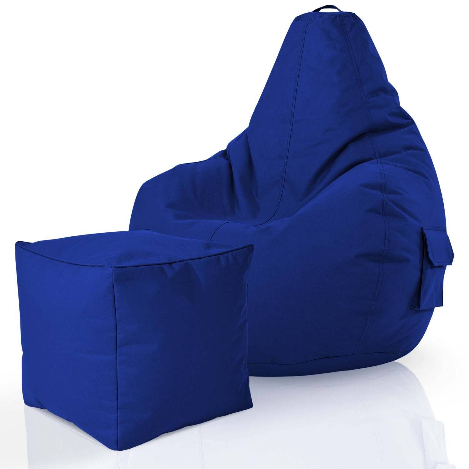 Pouf + Bean Sitzhocker - Hocker Bag Gamer Kinder robust Erwachsene (2er Bodenkissen), Relax-Sessel Blau schmutzabweisend Sitzsack befüllt - Gamingstuhl Sitzsack Bean Green fertig -, & waschbar Set Lounge Cozy+Cube