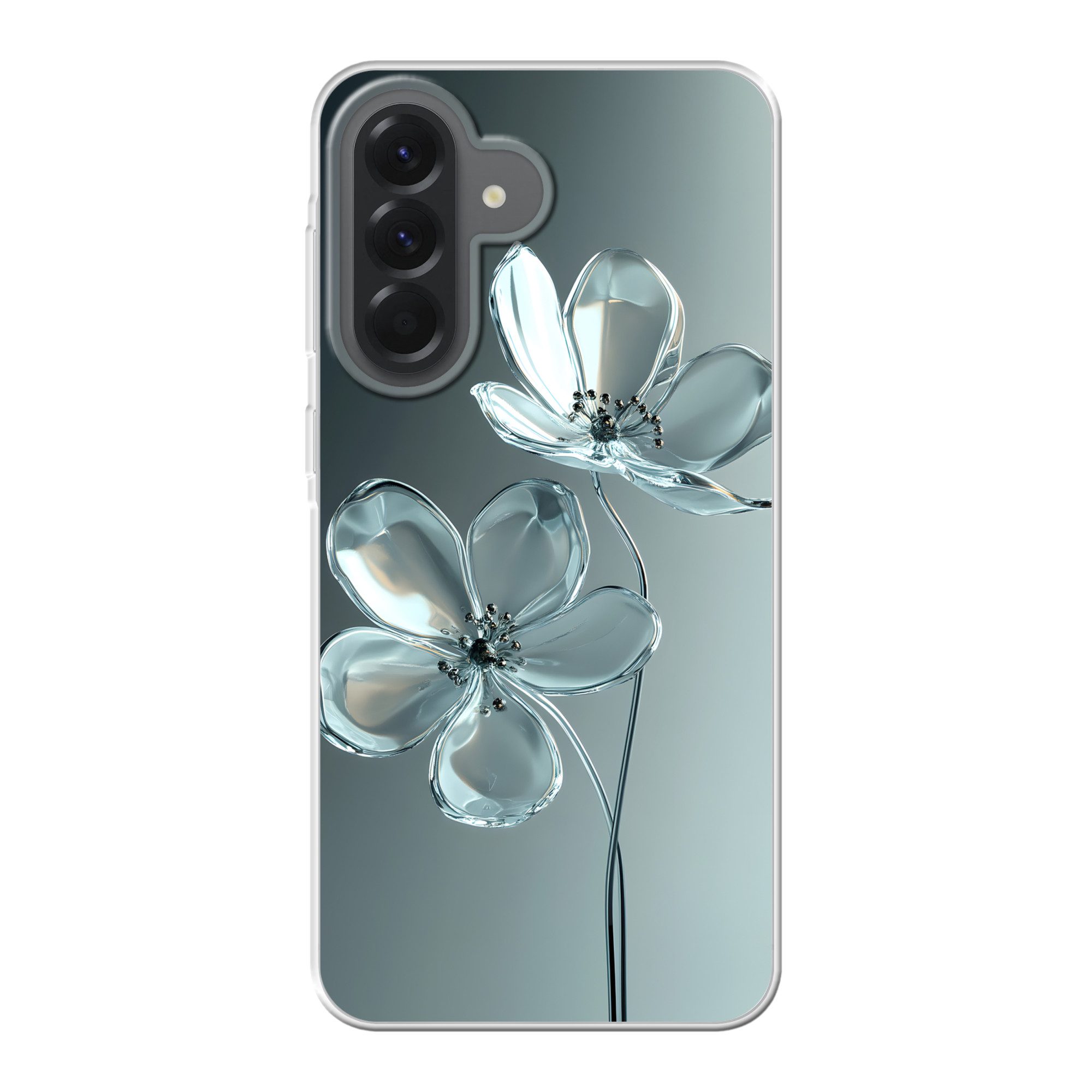 MuchoWow Handyhülle für Samsung Galaxy A57 Kristall - Blumen - Grau, Smartphone-Bumper, Print, Handy Schutzhülle Dünn