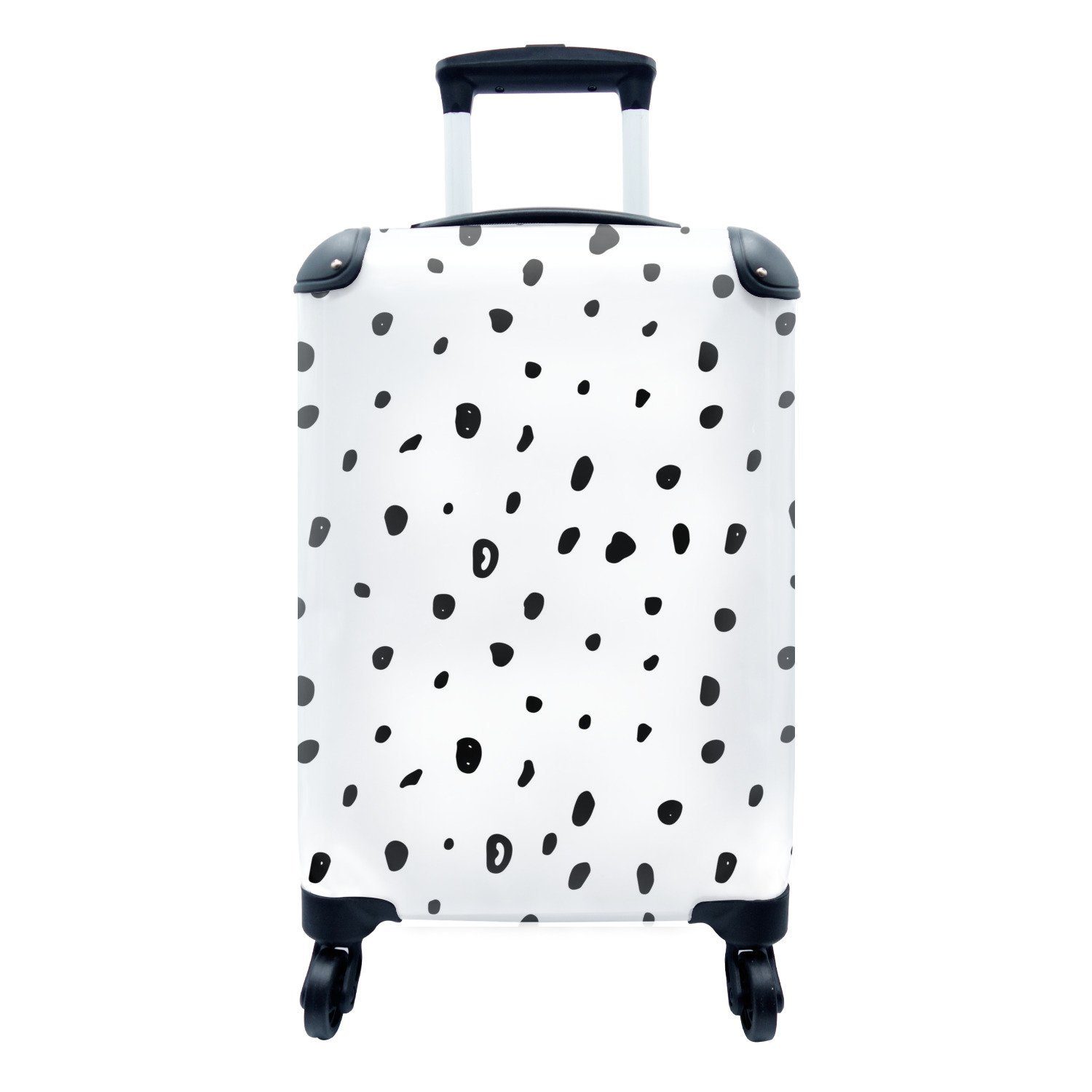 MuchoWow Handgepäckkoffer Polka dots - Schwarz - Weiß - Muster, 4 Rollen, Reisetasche mit rollen, Handgepäck für Ferien, Trolley, Reisekoffer