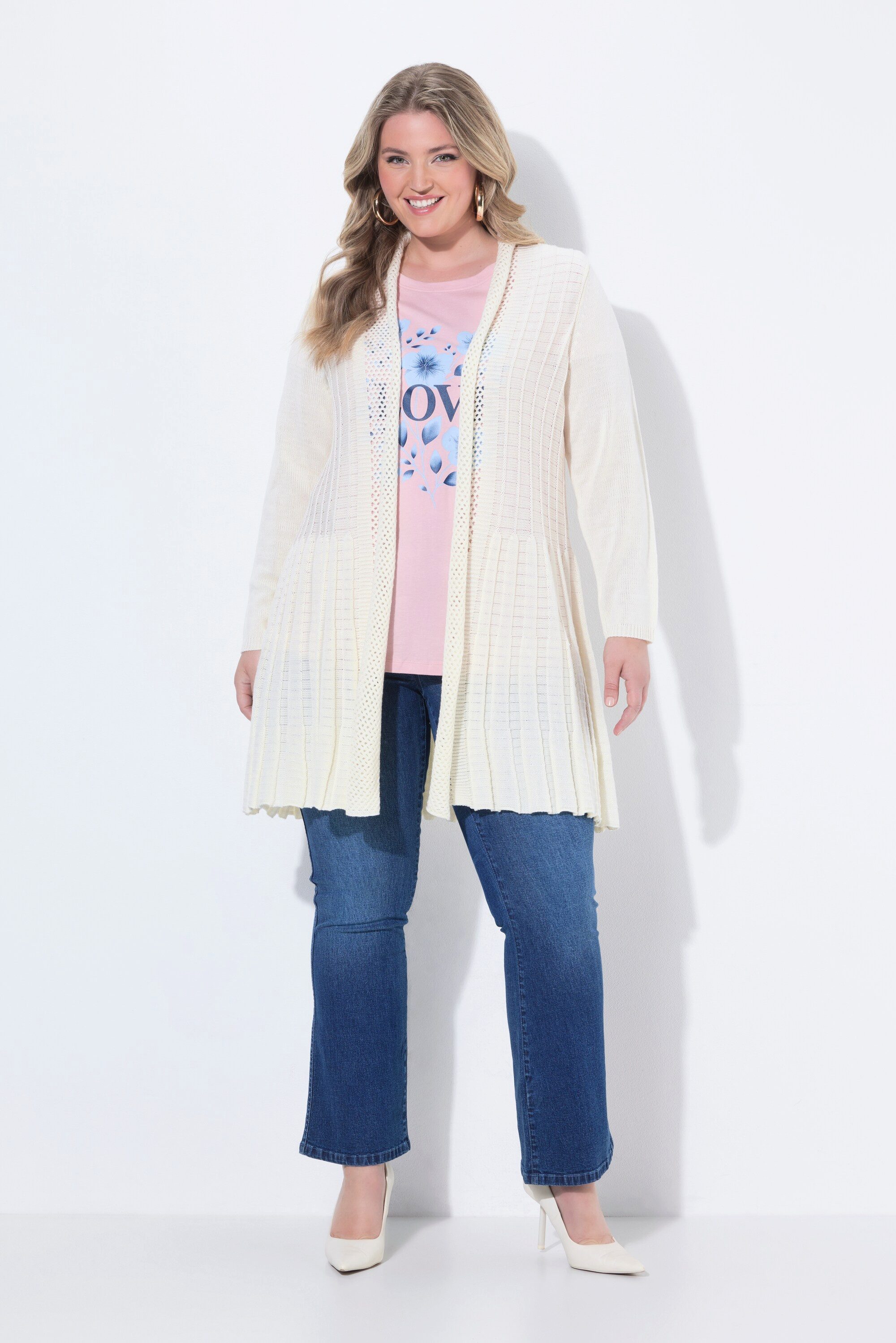 MIAMODA Strickjacke Strickjacke längere A-Linie Strukturmix Wellensaum