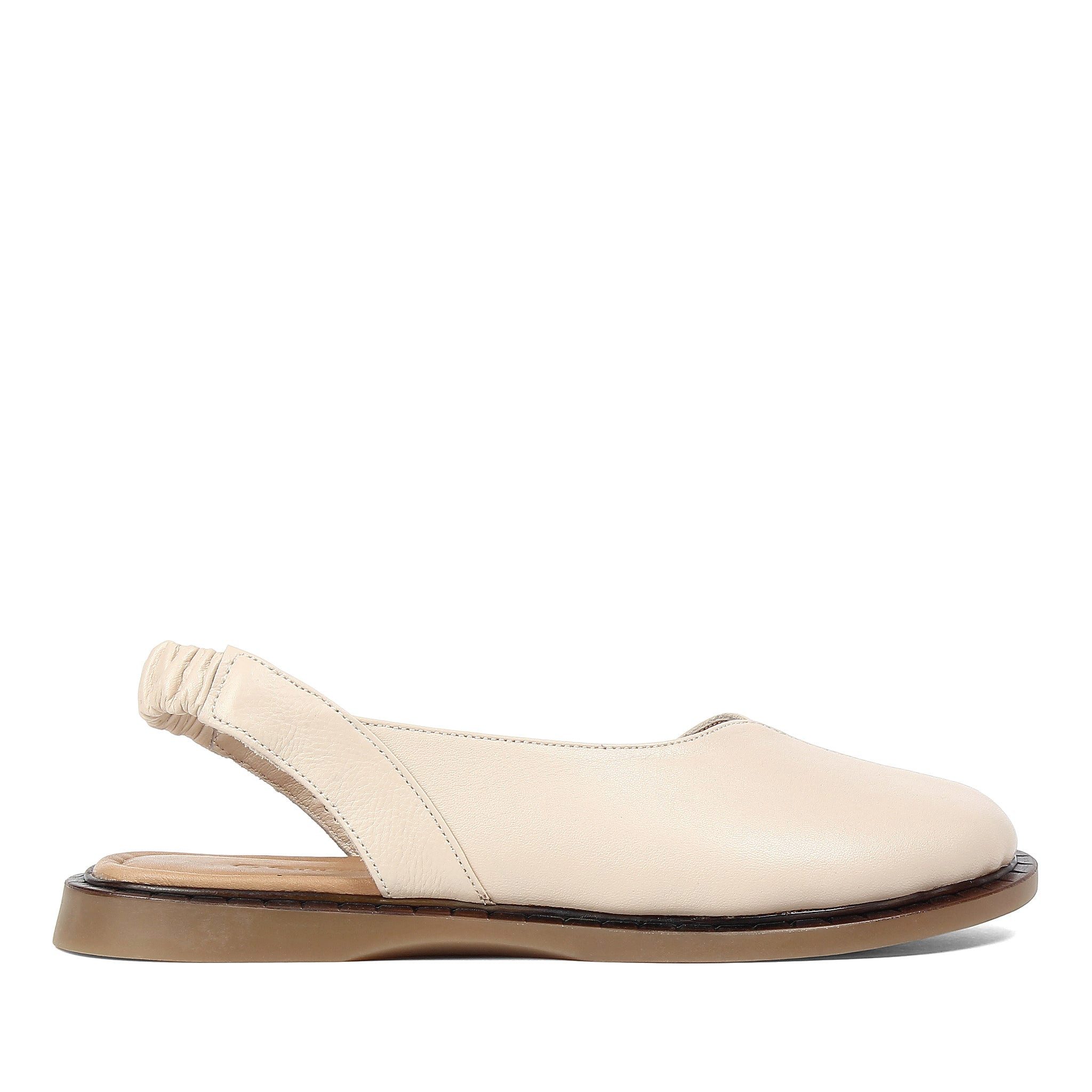 Celal Gültekin Flache Slingback Ballerina Runde Kappe Damen Ballerina Glattleder, elastischer Slingback, Echtleder-Futter, Beige, 38