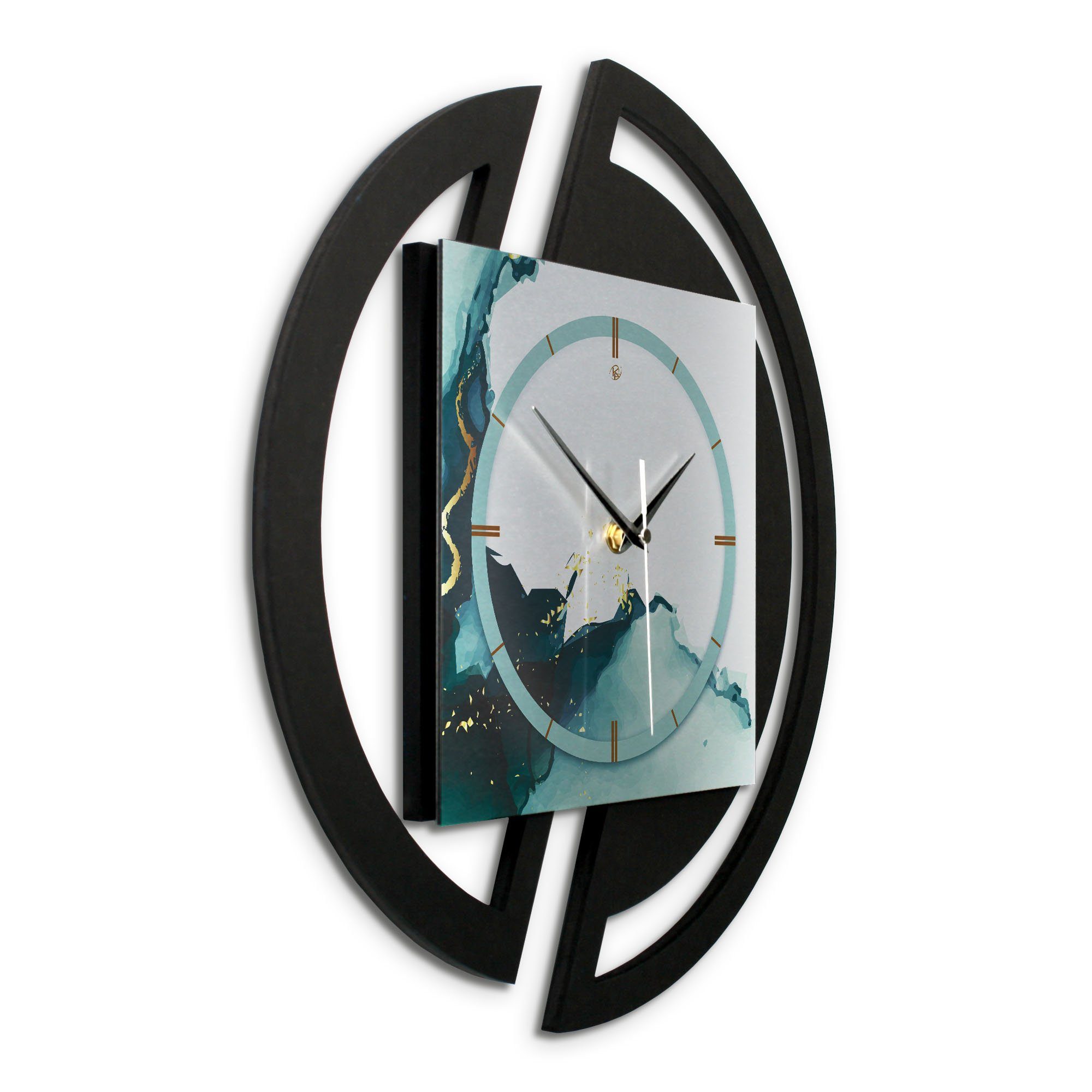 Kreative Feder Wanduhr Runde 3D Designer-Wanduhr „Turquoise“ in modernem Me günstig online kaufen