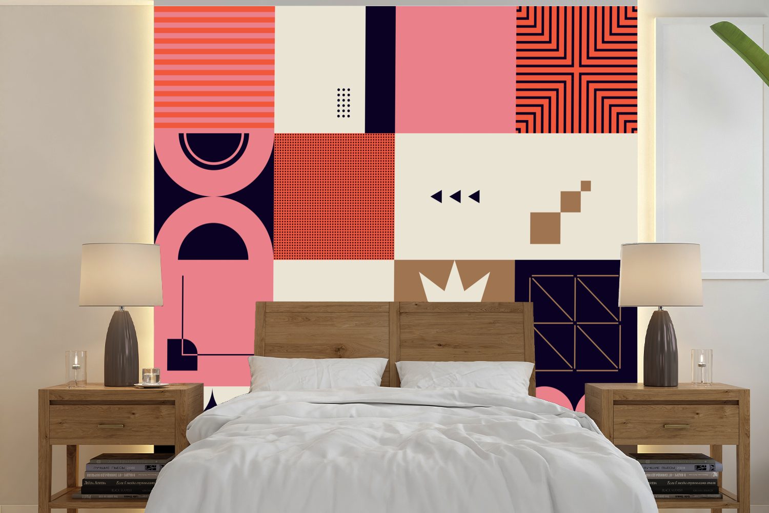 Matt, oder Geometrie Wandtapete - Schlafzimmer, - Wohnzimmer Muster, (5 Vinyl bedruckt, Tapete MuchoWow für St), Formen Fototapete Vintage -