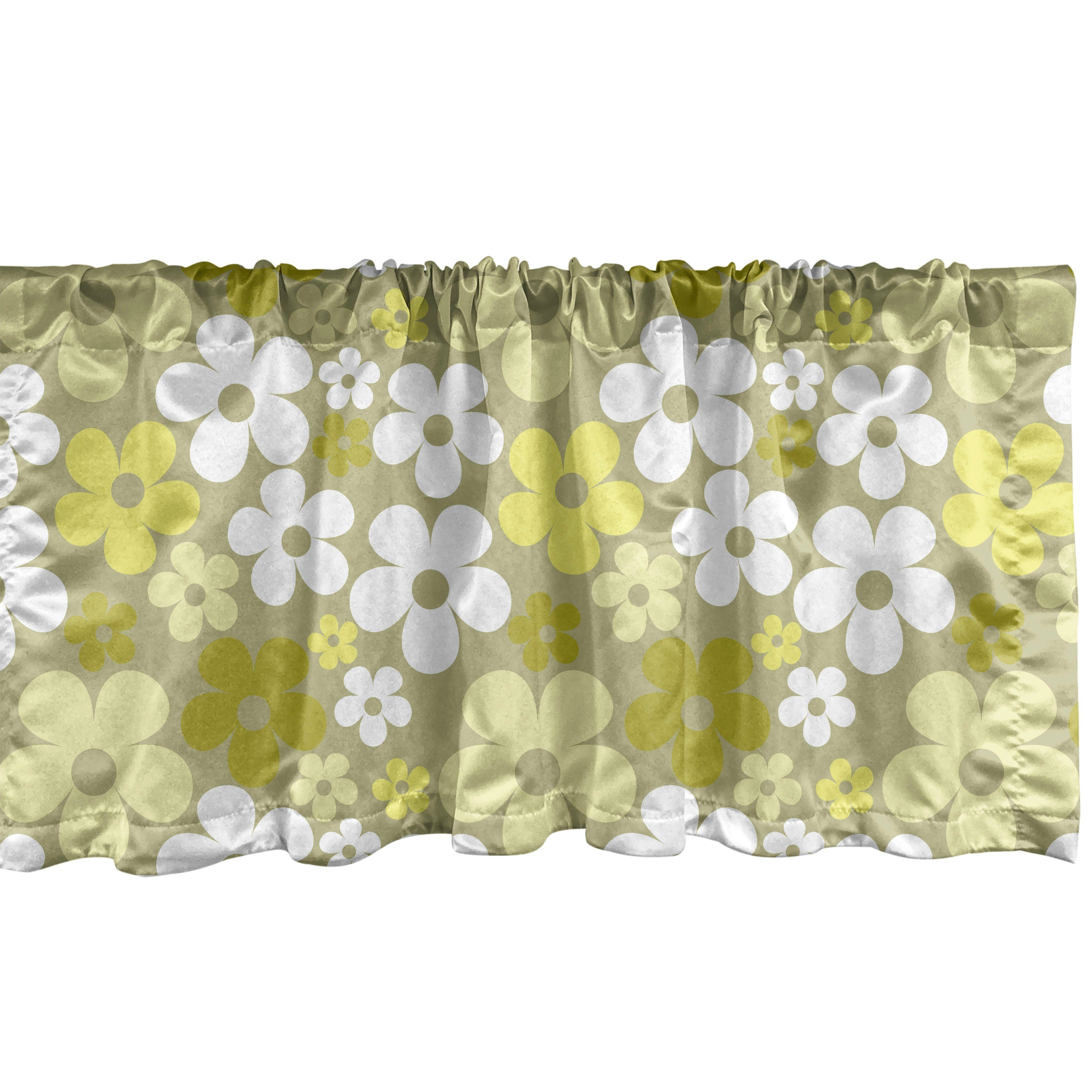 Scheibengardine Vorhang Volant für Küche Schlafzimmer Dekor mit Stangentasche, Abakuhaus, Microfaser, grau Gelb Grund Abstrakte Blumen