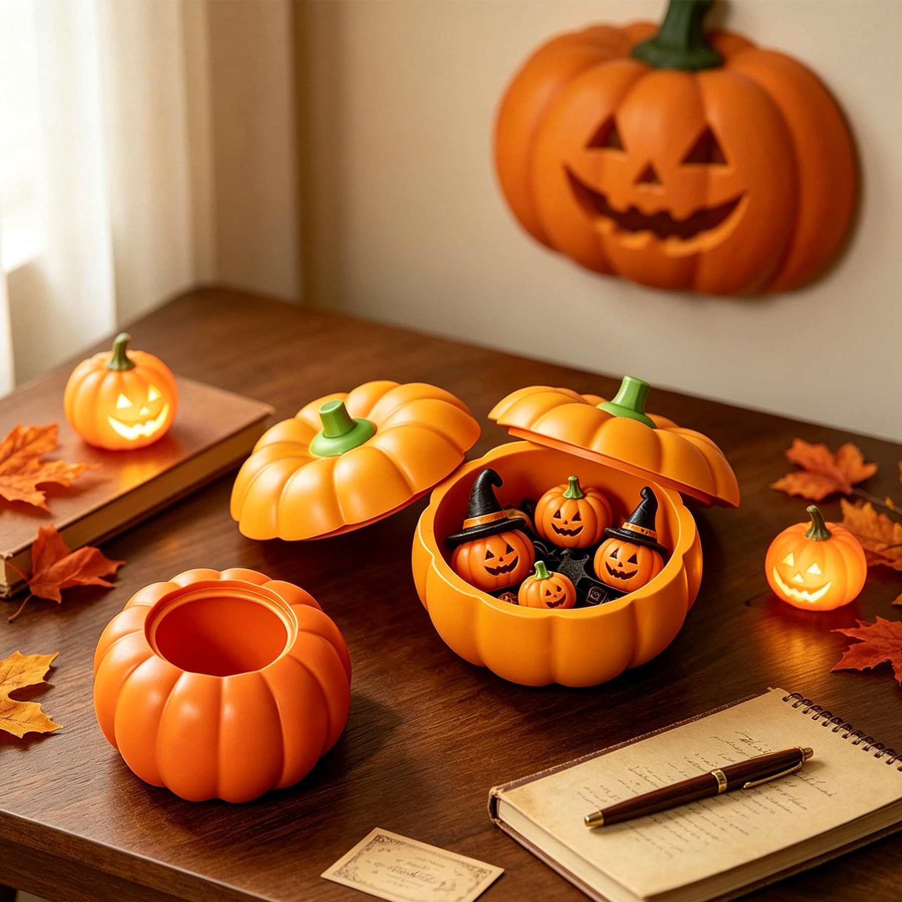 Diwzbyn Silikonform Kürbis Silikonformen, Halloween 3D Kürbis Gießform mit Deckel, (Aufbewahrungsbox Silikonformen 2-tlg), für Dekor, Geschenk, DIY, Herbstdeko  – Bild 5 von 5
