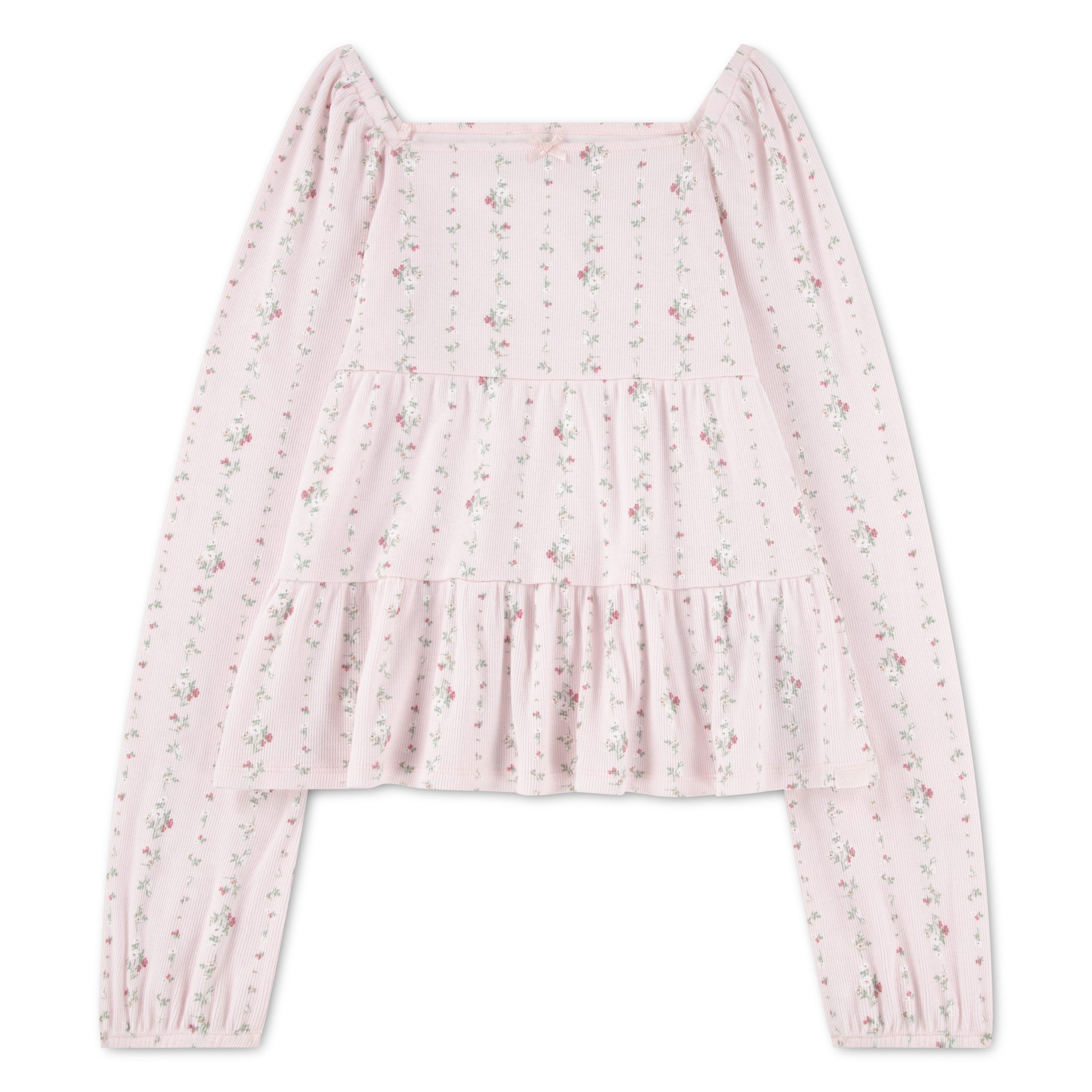 Abercrombie Kids Langarmshirt AFG LS TIERED BABYDOLL TOP Sommershirt mit Volant und eckigem Ausschnitt / für Girls