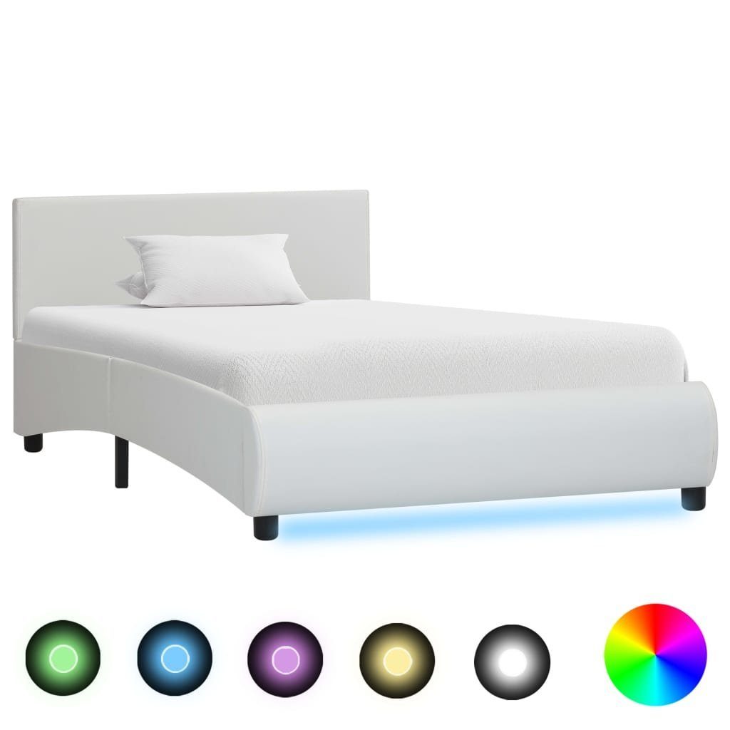 vidaXL Bett Bettgestell mit LED Weiß Kunstleder 90x200 cm